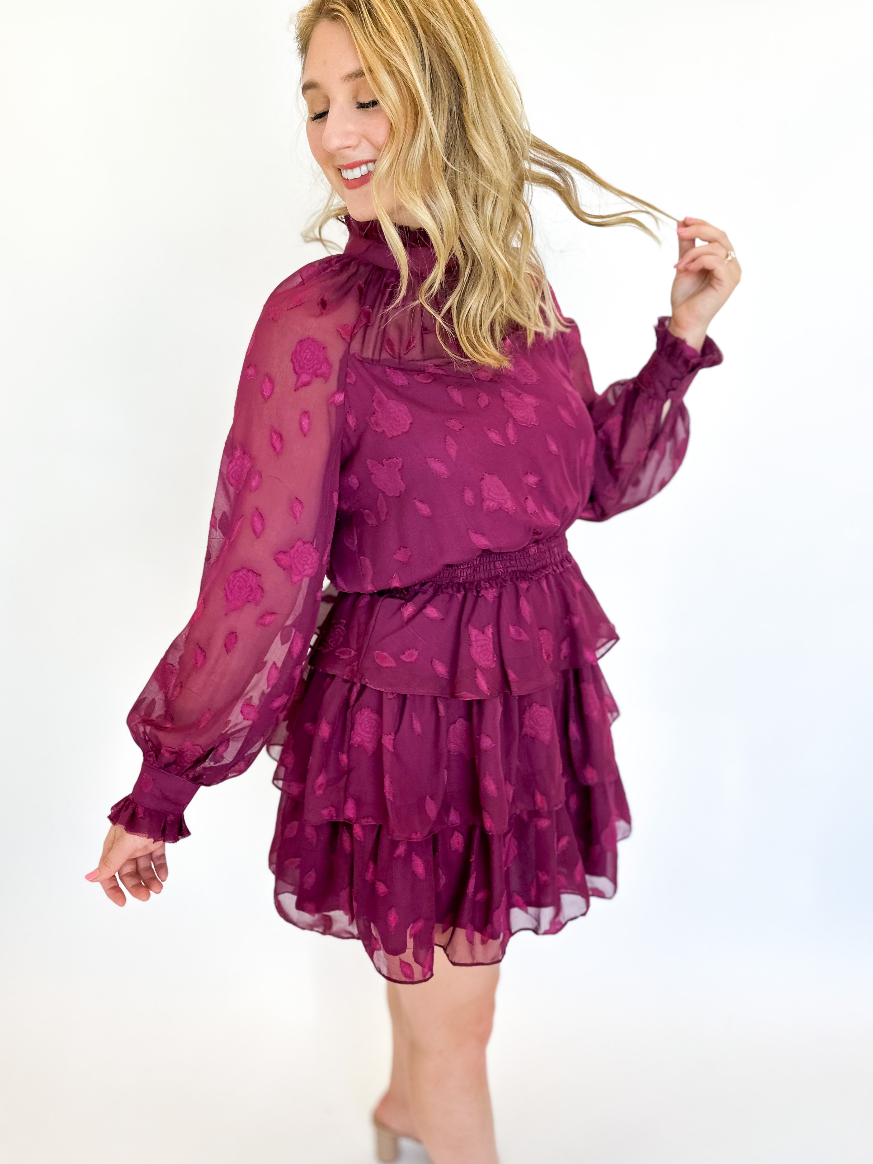 Merlot Sheer Romance Mini Dress-510 Mini-FATE-July & June Women's Fashion Boutique Located in San Antonio, Texas