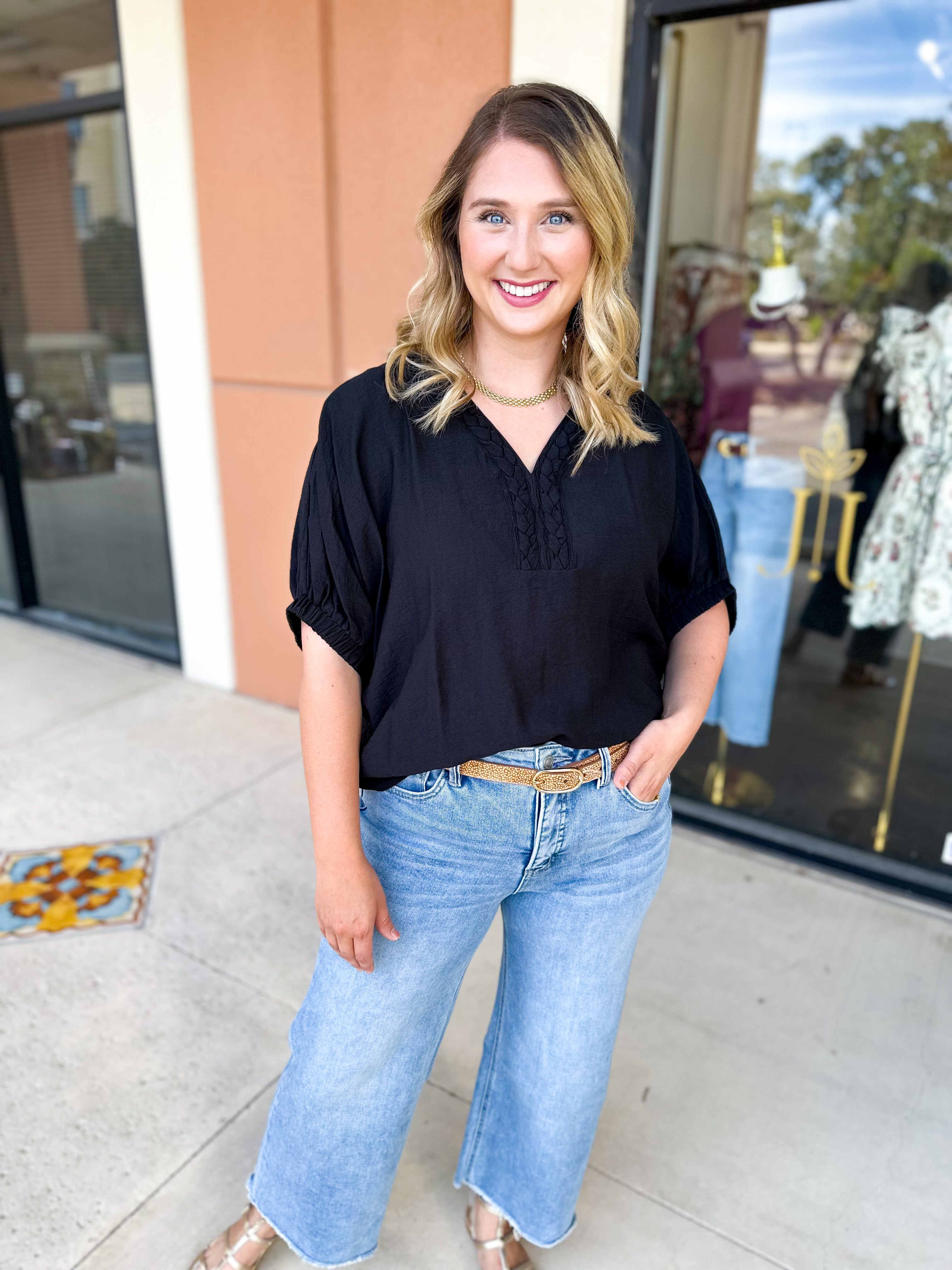 Braided Blouse-200 Fashion Blouses-ENTRO-July & June Women's Fashion Boutique Located in San Antonio, Texas