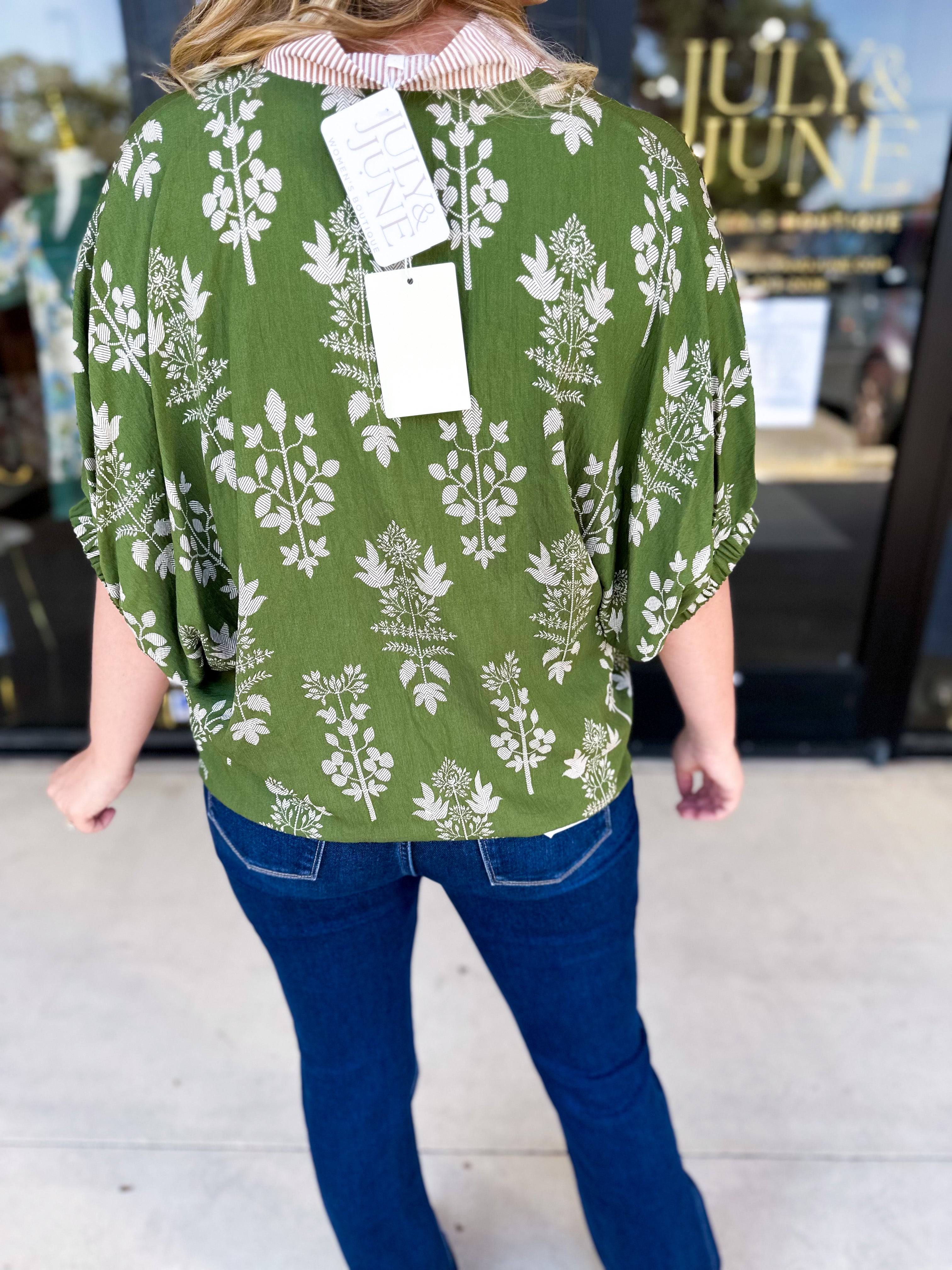 The Frankie Blouse - Olive-200 Fashion Blouses-ENTRO-July & June Women's Fashion Boutique Located in San Antonio, Texas