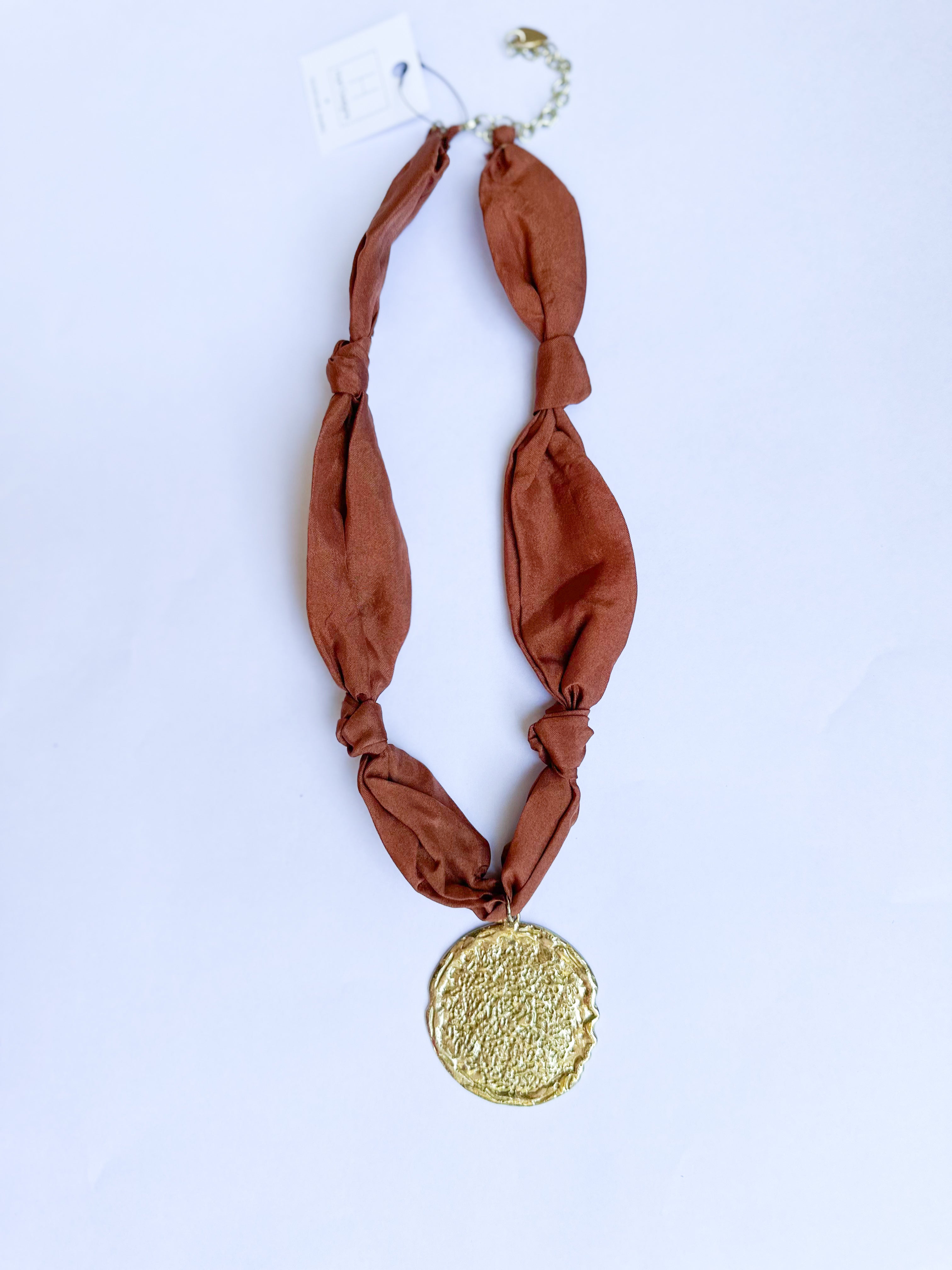Scarf Necklace - Rust Gold Circle-110 Jewelry & Hair-HART DESIGNS-July & June Women's Fashion Boutique Located in San Antonio, Texas