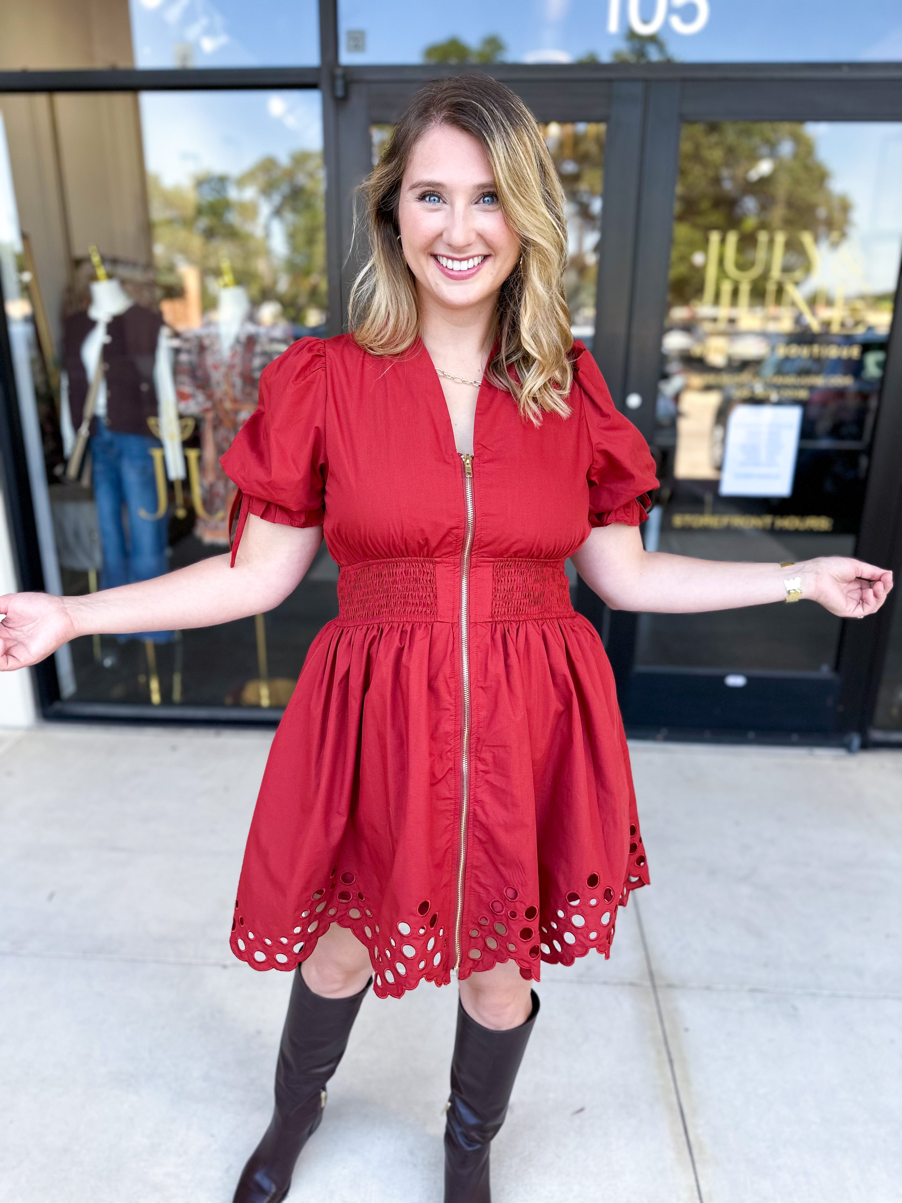 The Adeline Mini Dress - Brick-510 Mini-ENTRO-July & June Women's Fashion Boutique Located in San Antonio, Texas