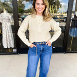 The Everyday Henley Sweater - Oatmeal-230 Sweaters/Cardis-JODIFL-July & June Women's Fashion Boutique Located in San Antonio, Texas