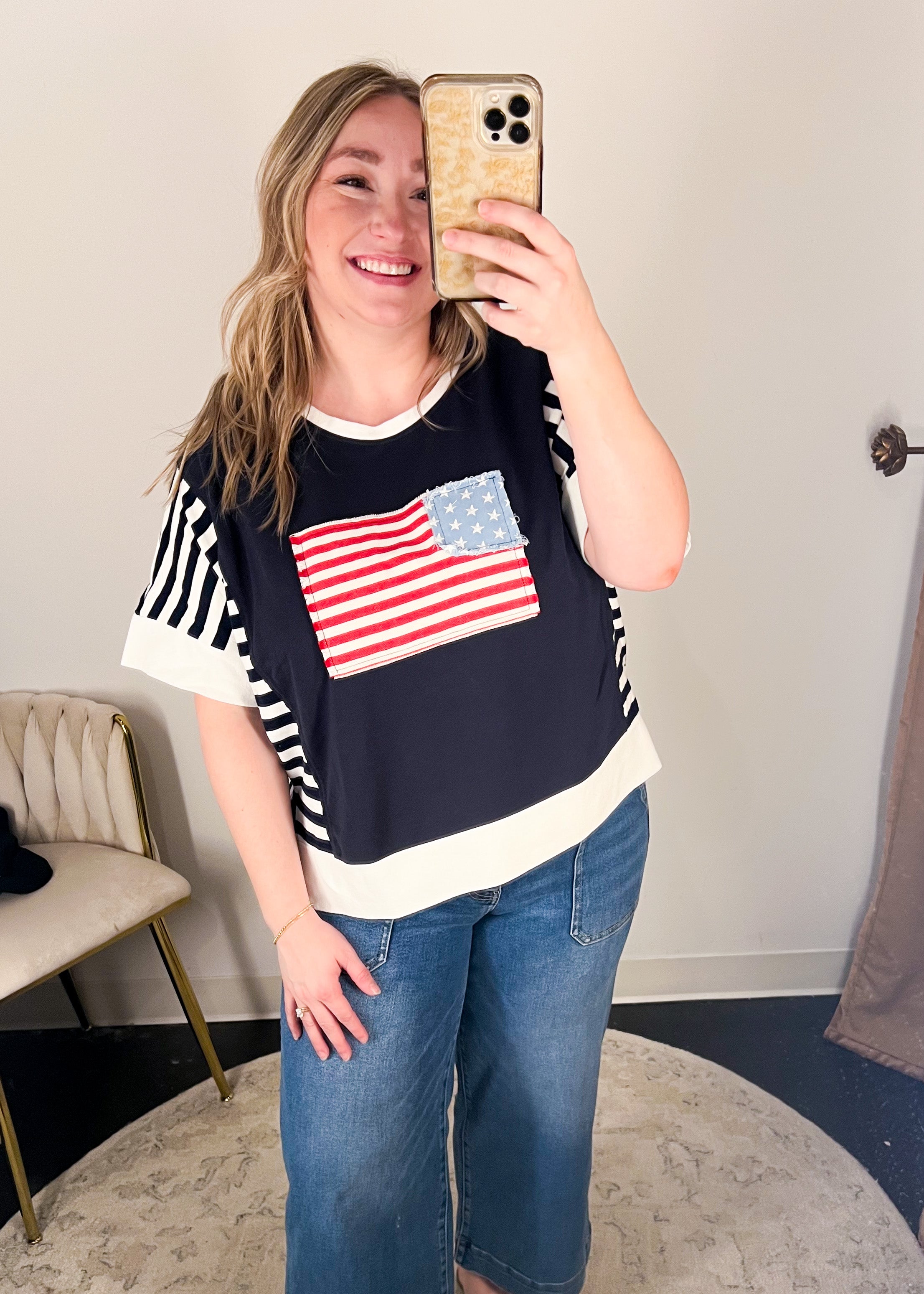 The Red White & Blue Tee-210 Casual Blouses-JODIFL-July & June Women's Fashion Boutique Located in San Antonio, Texas