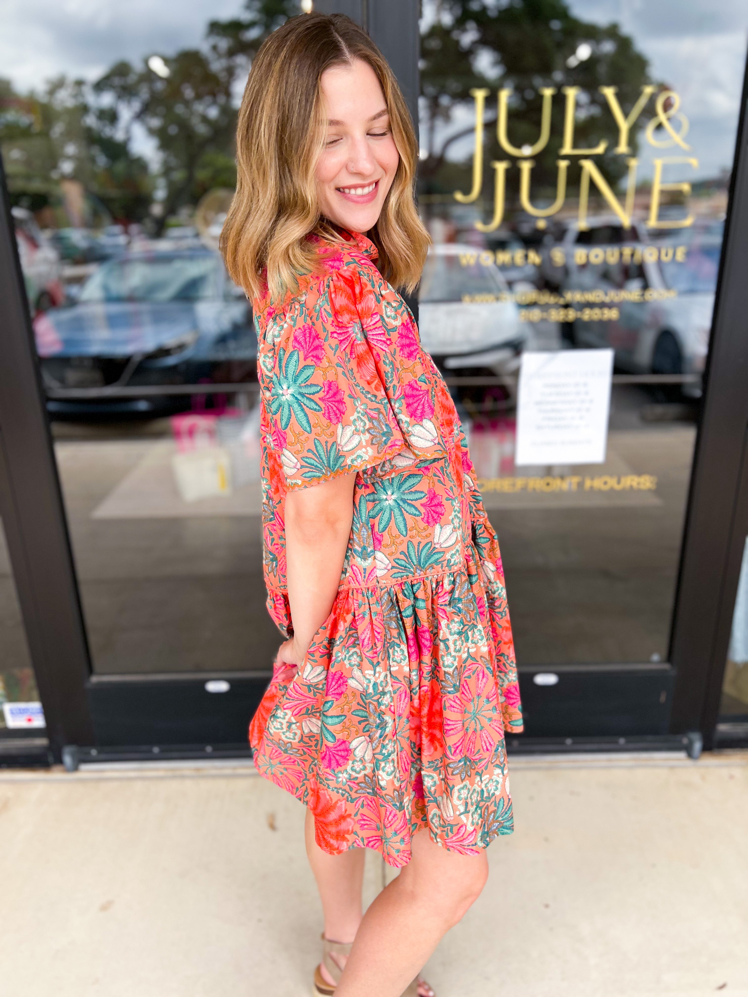 The Carrie Floral Print Mini Dress-510 Mini-OLIVACEOUS-July & June Women's Fashion Boutique Located in San Antonio, Texas