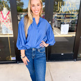 The Avery Blouse - French Blue-200 Fashion Blouses-FATE-July & June Women's Fashion Boutique Located in San Antonio, Texas