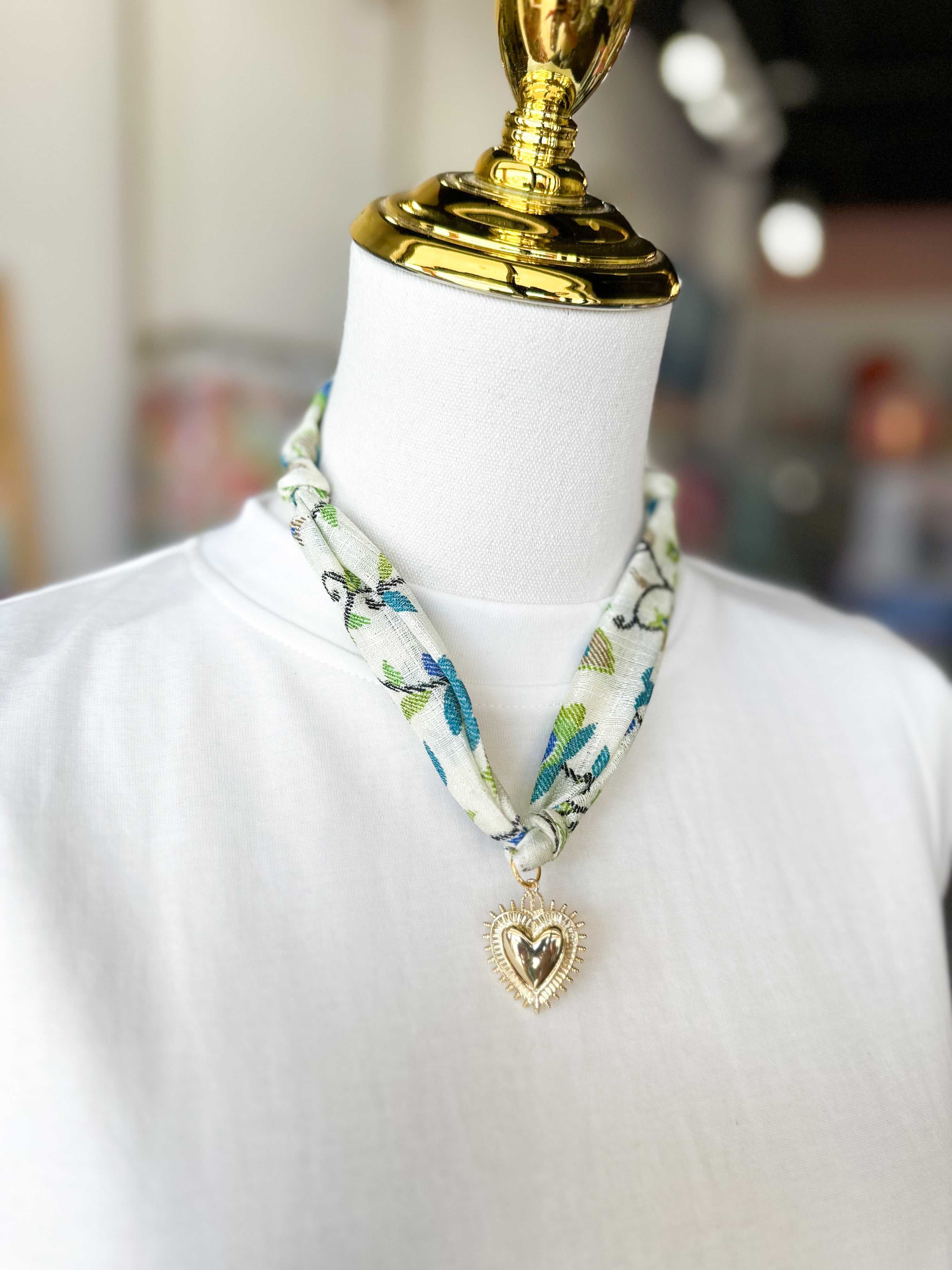 Scarf Necklace - Blue & Green Garden-110 Jewelry & Hair-HART DESIGNS-July & June Women's Fashion Boutique Located in San Antonio, Texas