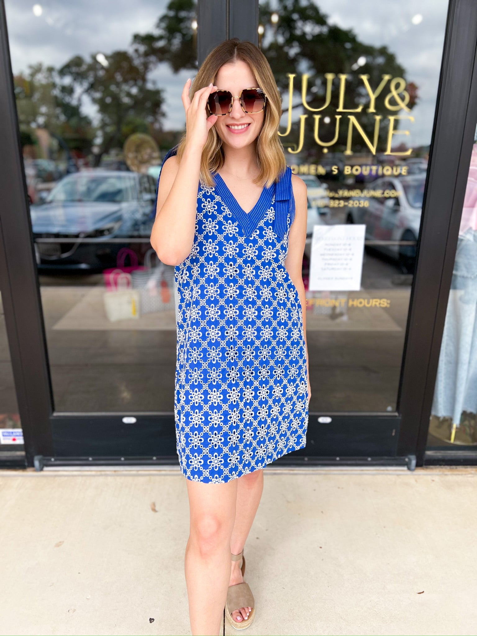 Royal Blue Embroidered Mini Dress-510 Mini-FATE-July & June Women's Fashion Boutique Located in San Antonio, Texas