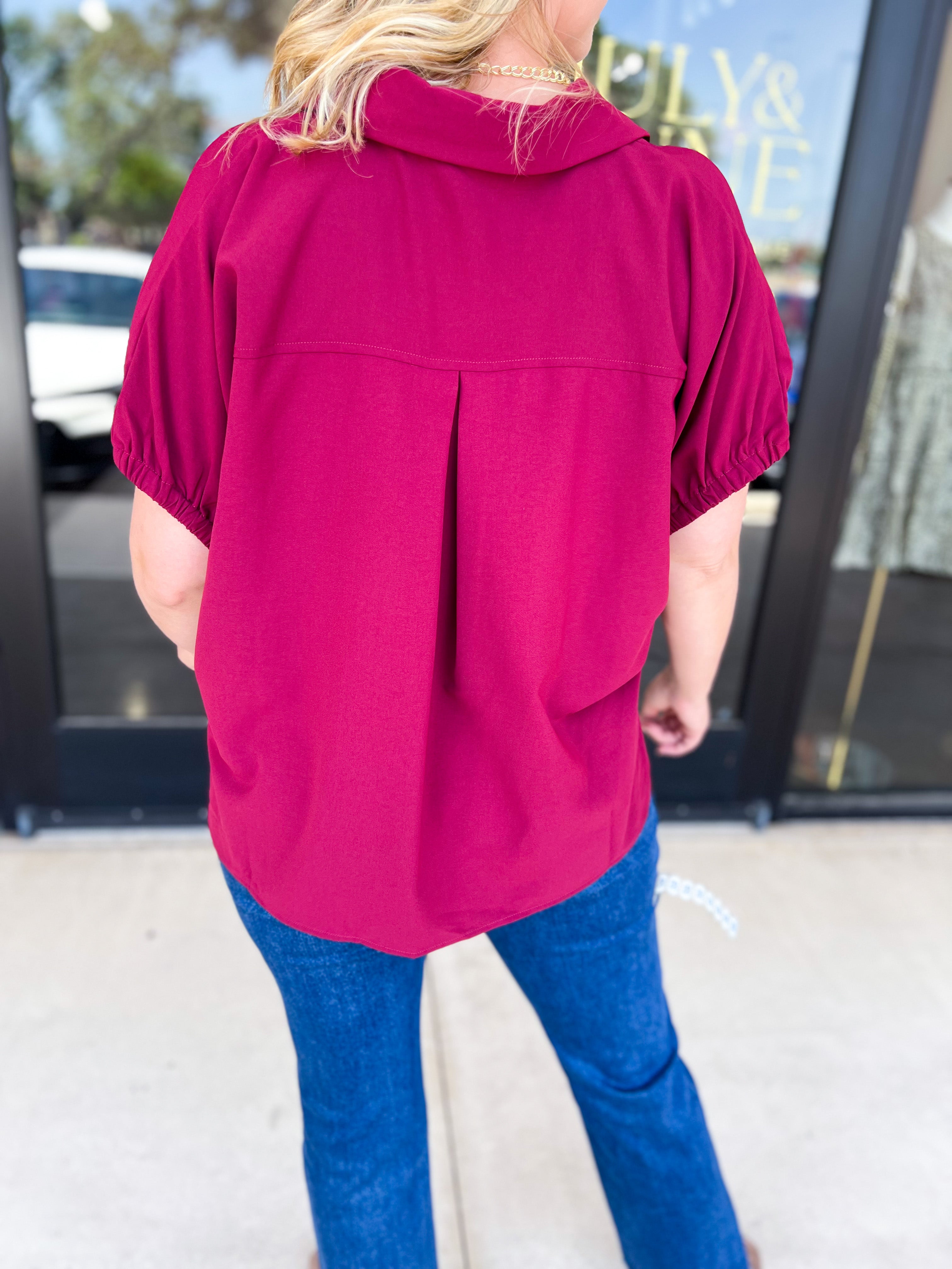 Closet Staple Collared Blouse - Maroon-200 Fashion Blouses-ENTRO-July & June Women's Fashion Boutique Located in San Antonio, Texas