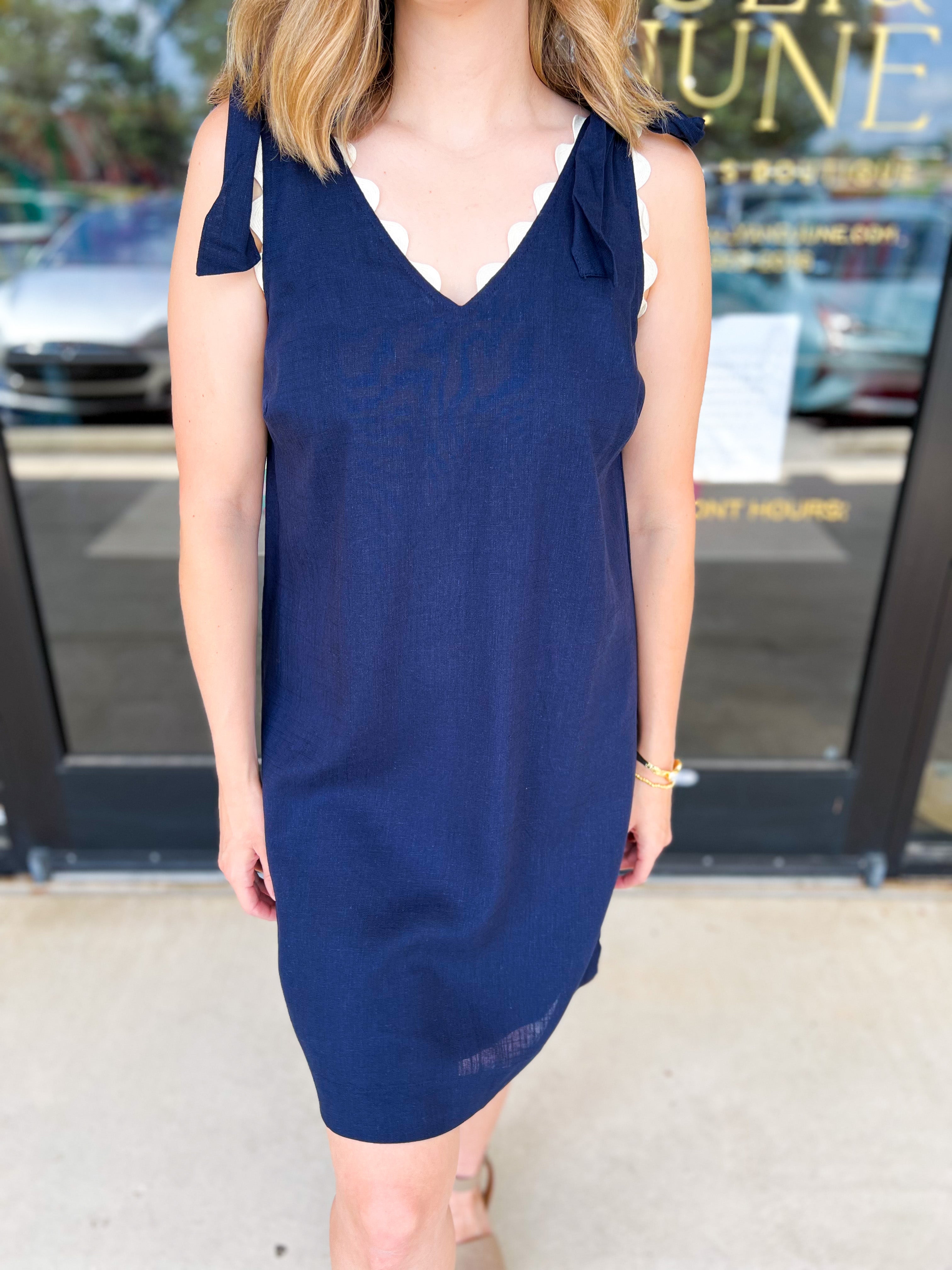 THML - Navy Tie Mini Dress-510 Mini-THML-July & June Women's Fashion Boutique Located in San Antonio, Texas