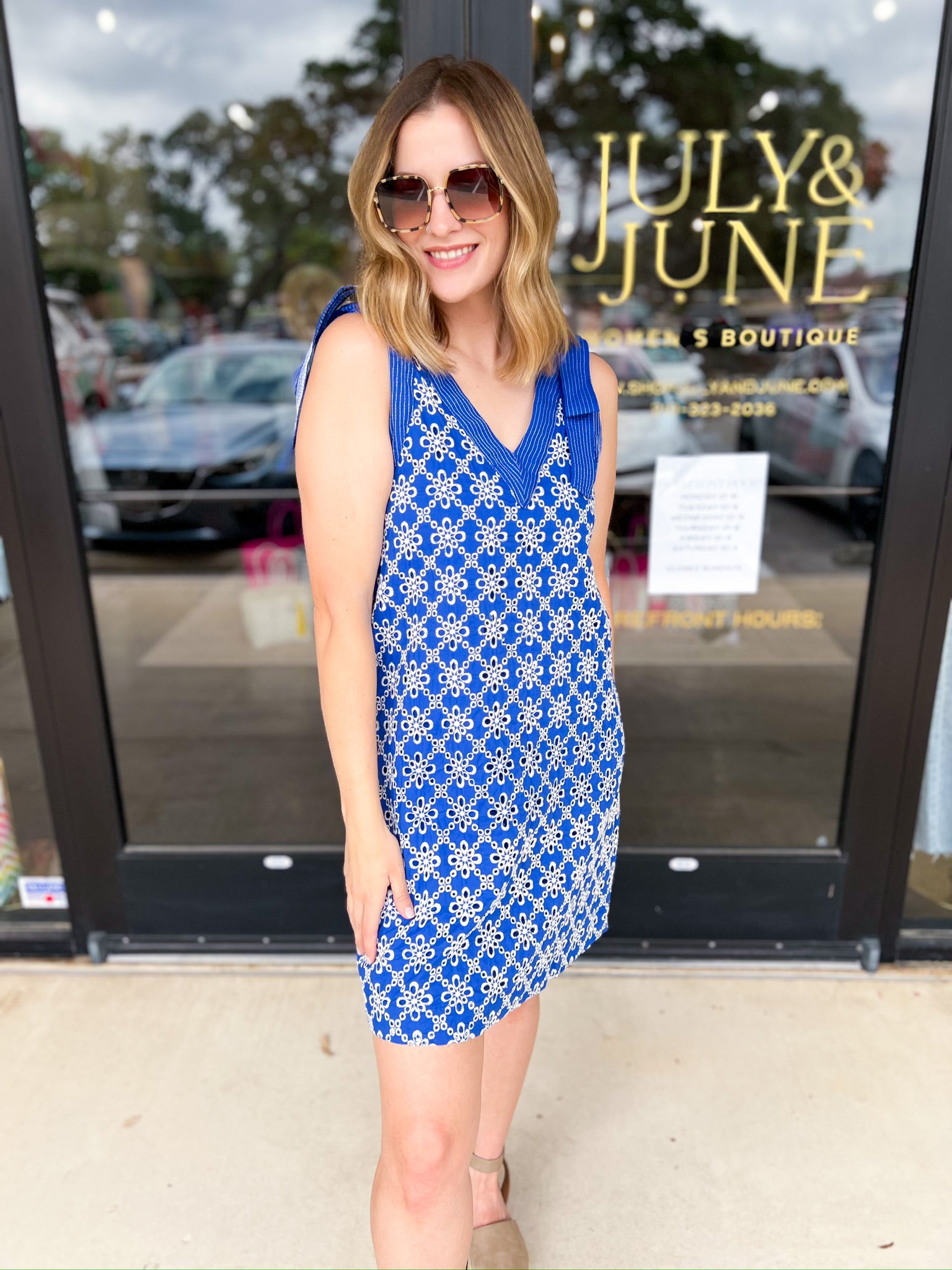 Royal Blue Embroidered Mini Dress-510 Mini-FATE-July & June Women's Fashion Boutique Located in San Antonio, Texas
