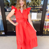 Sun Orange Midi Dress-500 Midi-PINCH-July & June Women's Fashion Boutique Located in San Antonio, Texas