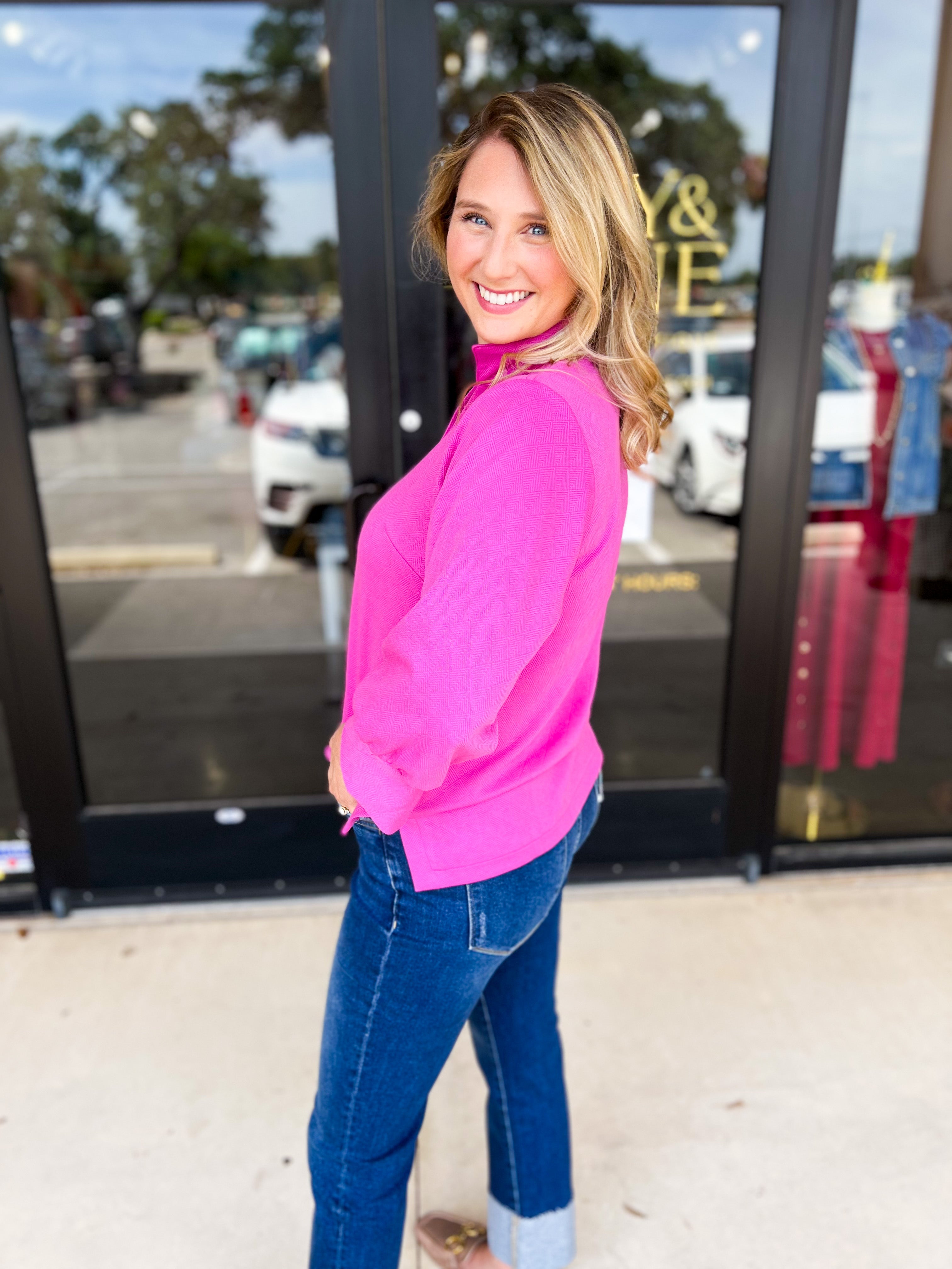 Mary Square - Jocelyn Blouse - Hot Pink-200 Fashion Blouses-MARY SQUARE-July & June Women's Fashion Boutique Located in San Antonio, Texas