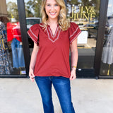 Pumpkin & Pink Crochet Blouse-200 Fashion Blouses-ENTRO-July & June Women's Fashion Boutique Located in San Antonio, Texas
