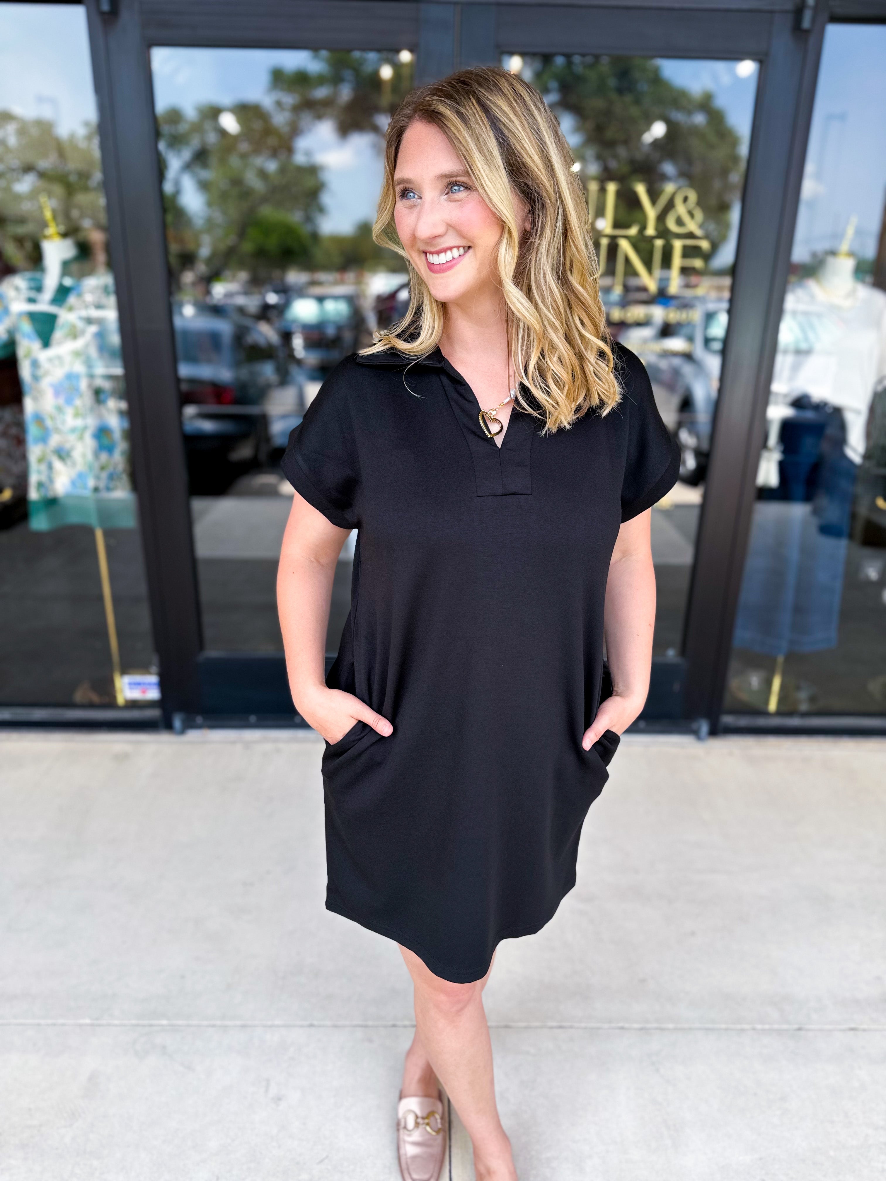 The Comfy Travel Midi Dress - Black-510 Mini-ENTRO-July & June Women's Fashion Boutique Located in San Antonio, Texas
