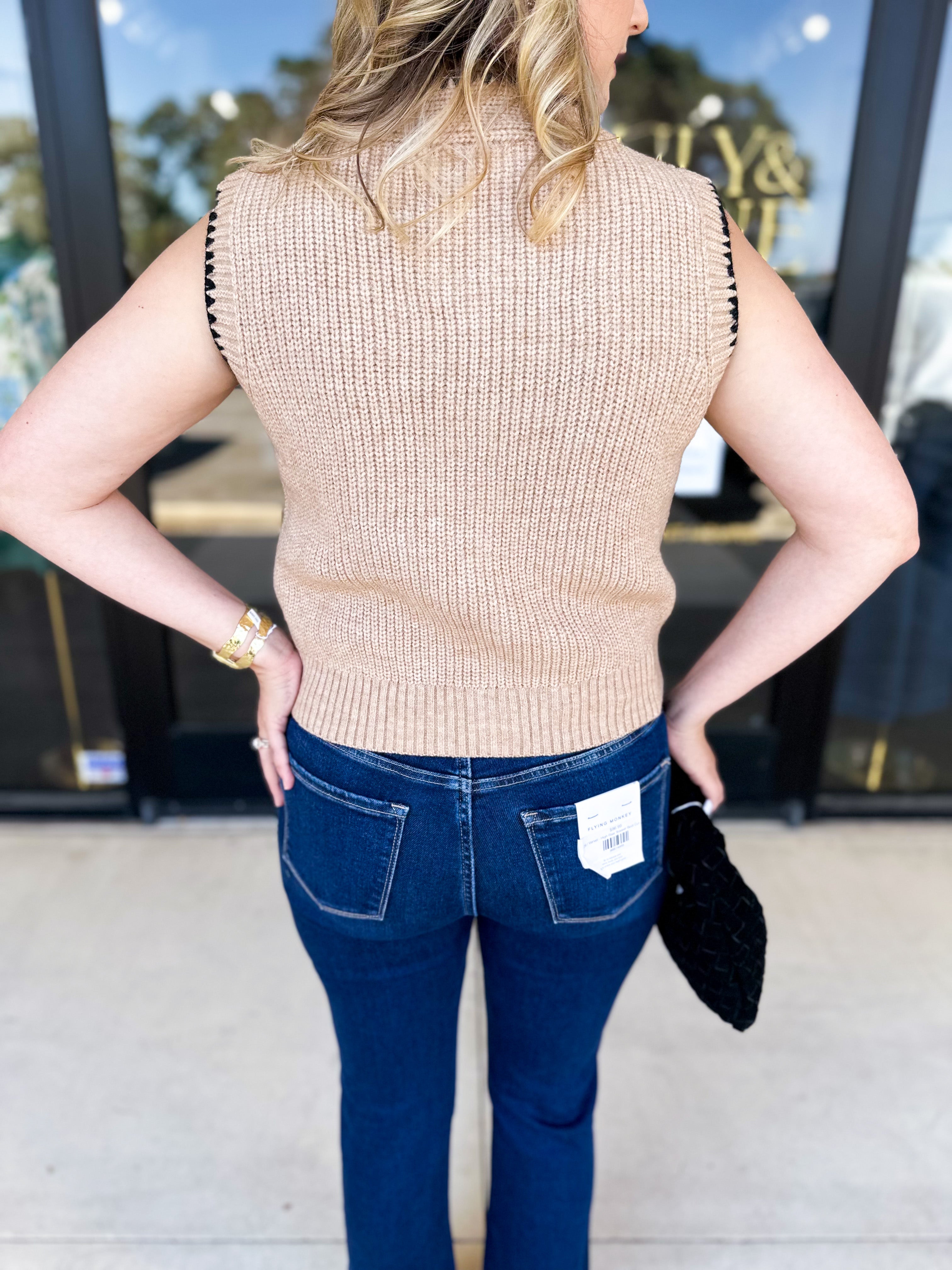 The Kate Sweater Vest - Mocha-230 Sweaters/Cardis-ENTRO-July & June Women's Fashion Boutique Located in San Antonio, Texas