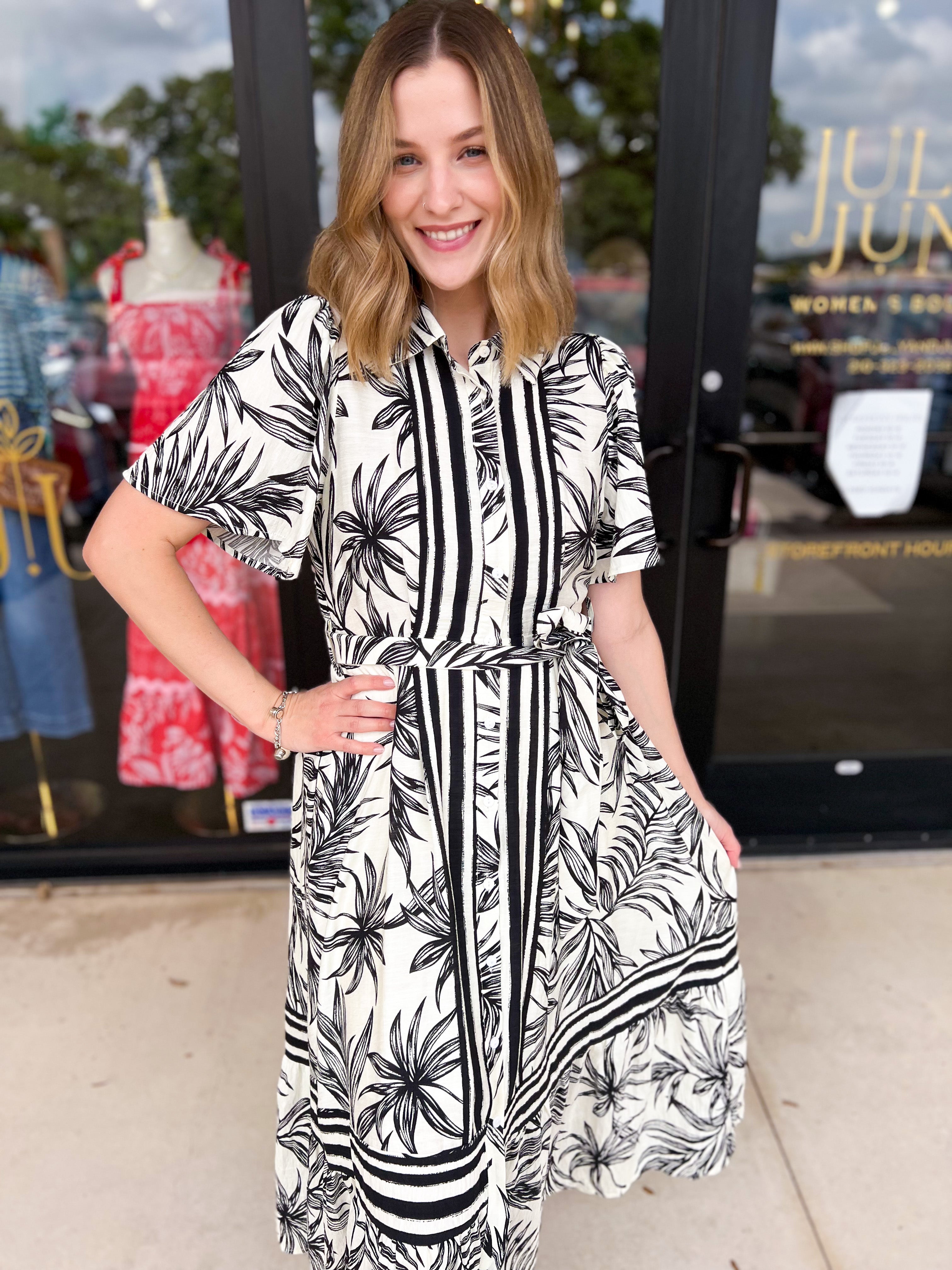 Palm City Midi Dress - Black-500 Midi-ENTRO-July & June Women's Fashion Boutique Located in San Antonio, Texas