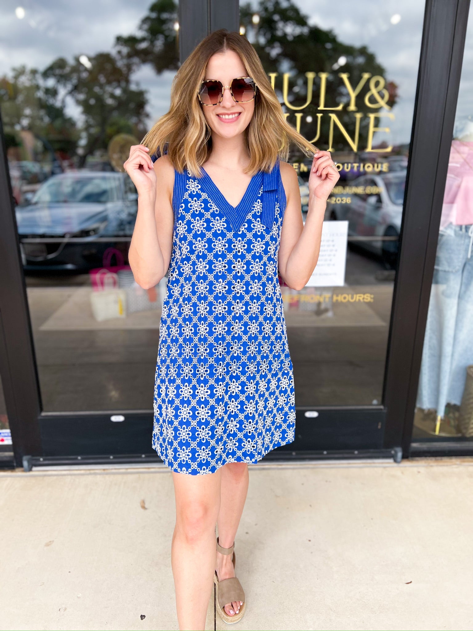 Royal Blue Embroidered Mini Dress-510 Mini-FATE-July & June Women's Fashion Boutique Located in San Antonio, Texas