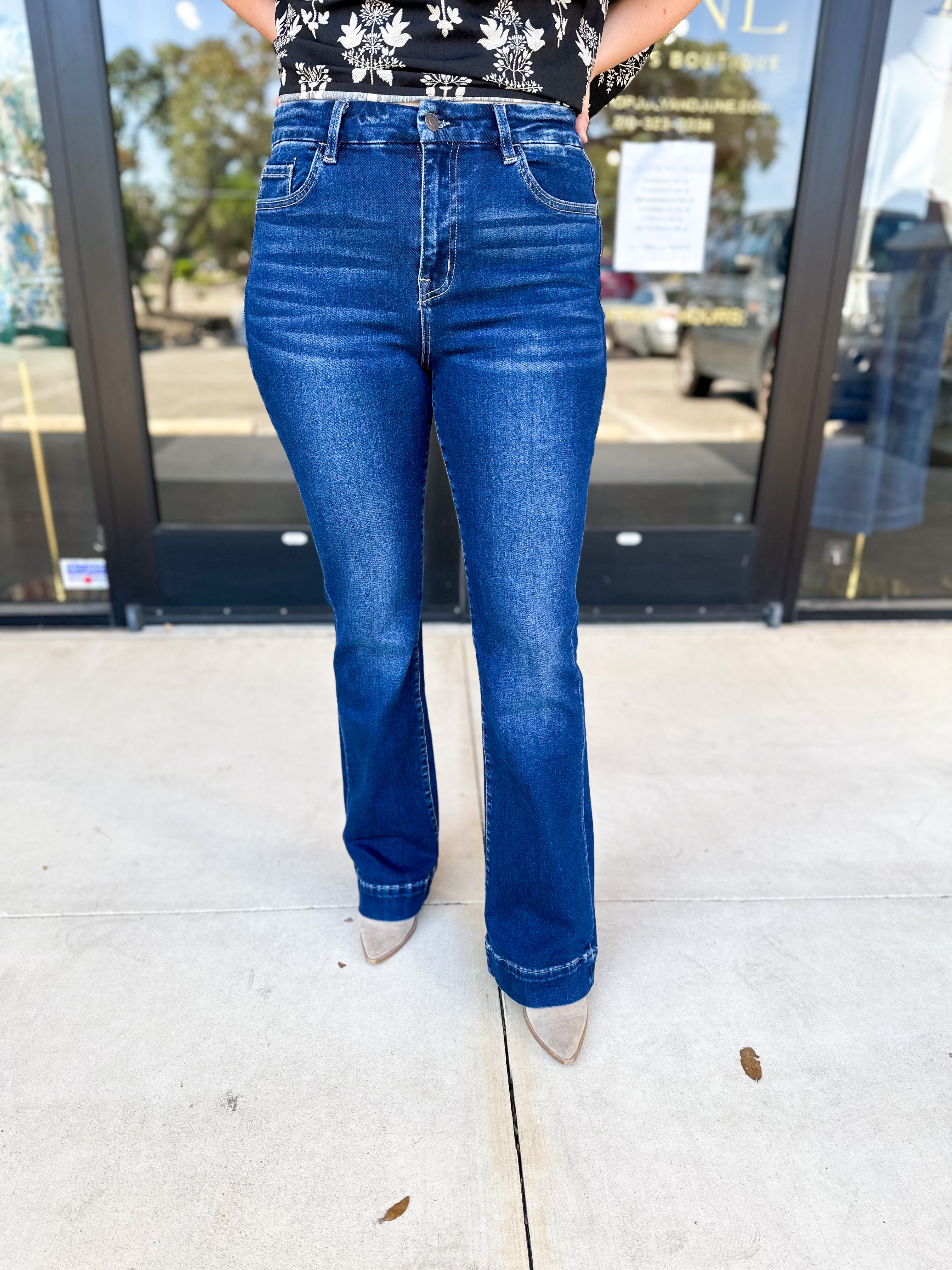 Vervet - High Rise Trouser Boot Cut Jeans-400 Pants-VEVERT BY FLYING MONKEY-July & June Women's Fashion Boutique Located in San Antonio, Texas