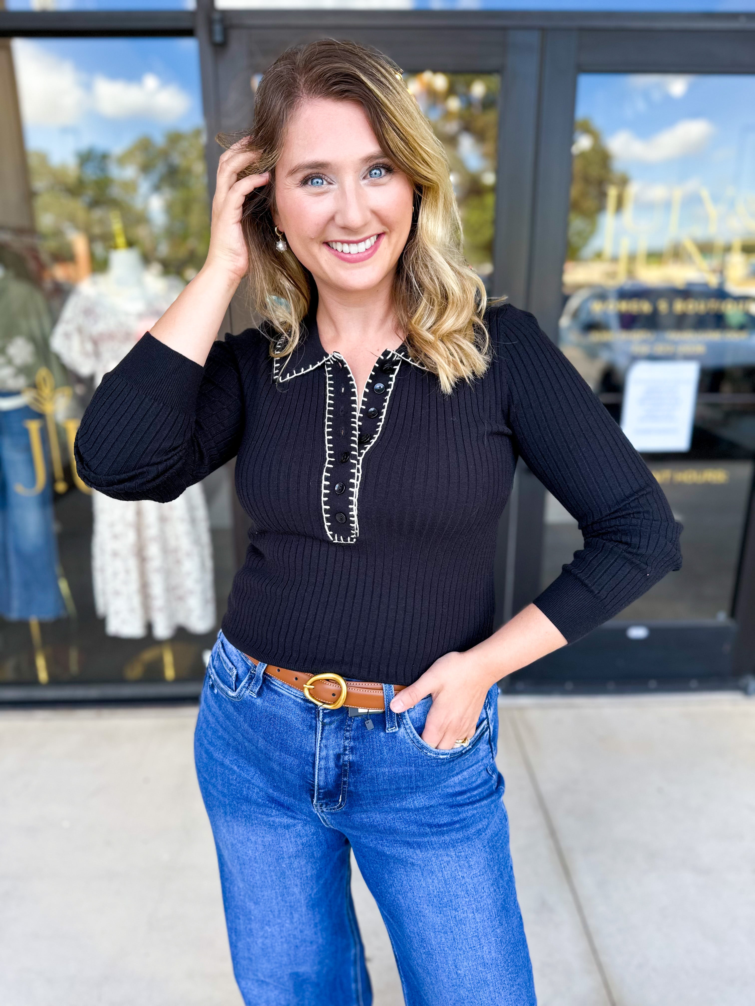 Tailored Knit Long Sleeve - Black-230 Sweaters/Cardis-LISTICLE-July & June Women's Fashion Boutique Located in San Antonio, Texas