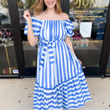Beauty In Blue Stripes Midi Dress-500 Midi-PINCH-July & June Women's Fashion Boutique Located in San Antonio, Texas
