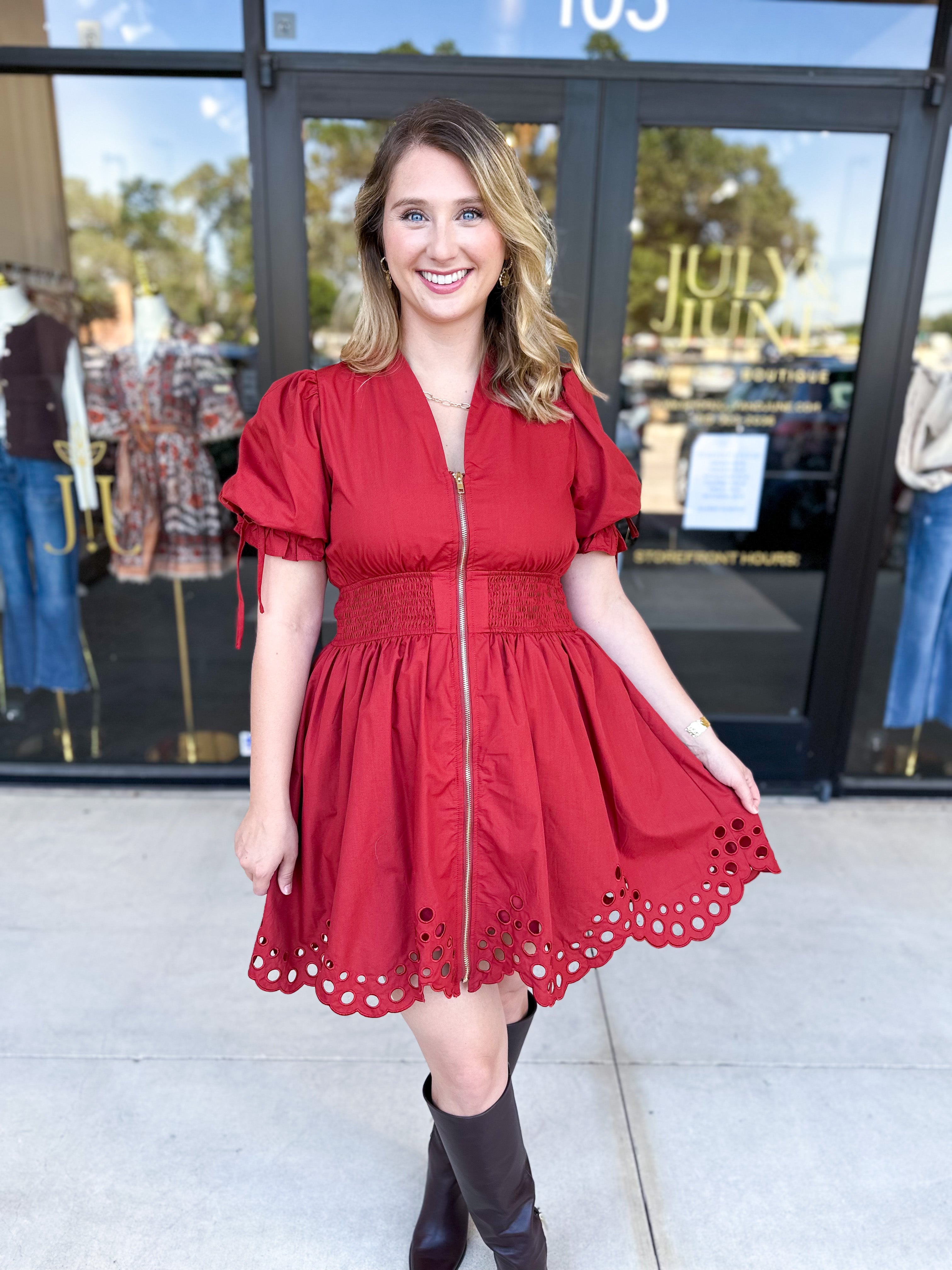 The Adeline Mini Dress - Brick-510 Mini-ENTRO-July & June Women's Fashion Boutique Located in San Antonio, Texas