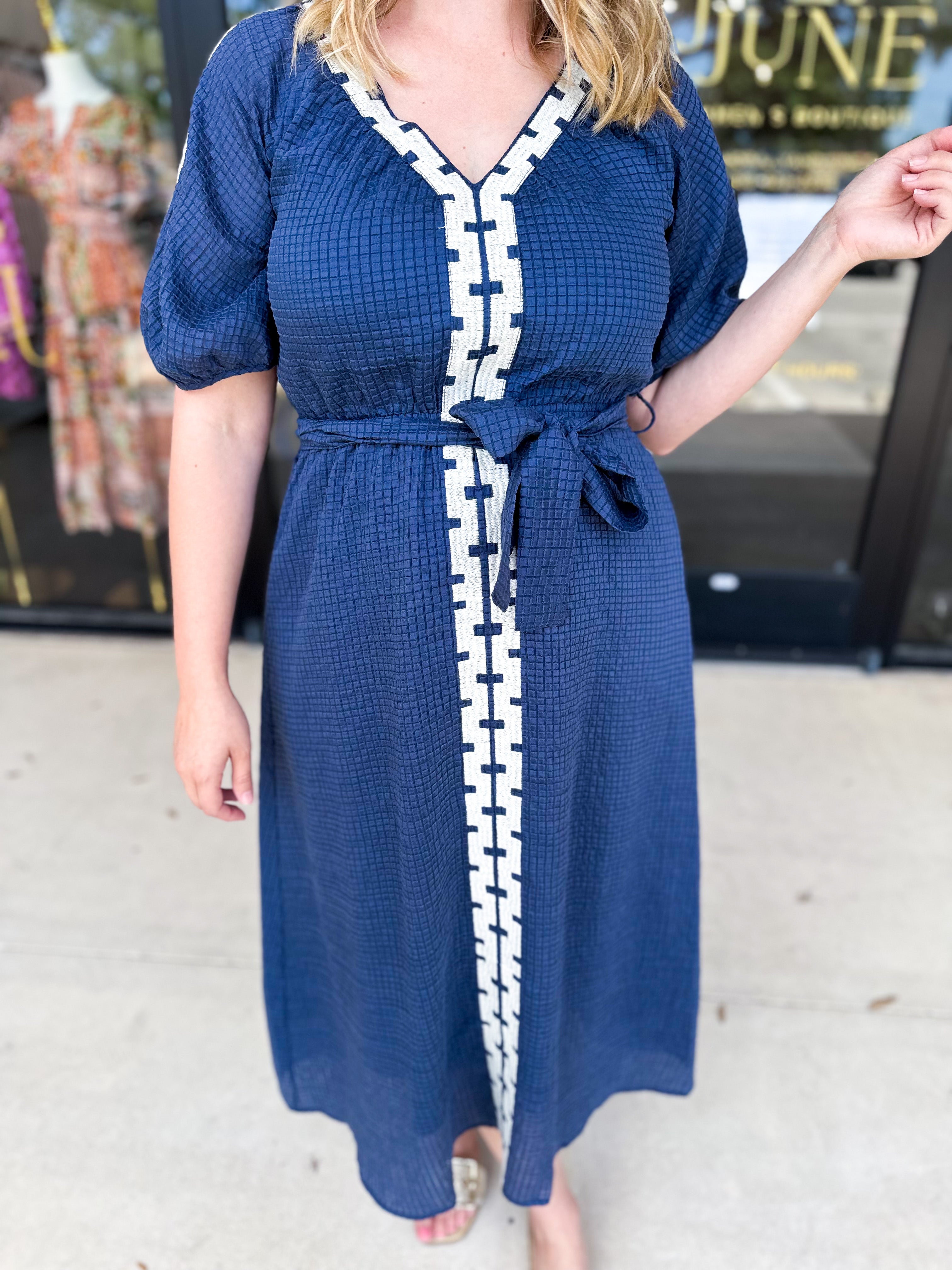 THML - Navy Midi Dress-500 Midi-THML-July & June Women's Fashion Boutique Located in San Antonio, Texas