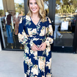 Fall Meadows Midi Dress - Midnight Blue-500 Midi-ENTRO-July & June Women's Fashion Boutique Located in San Antonio, Texas