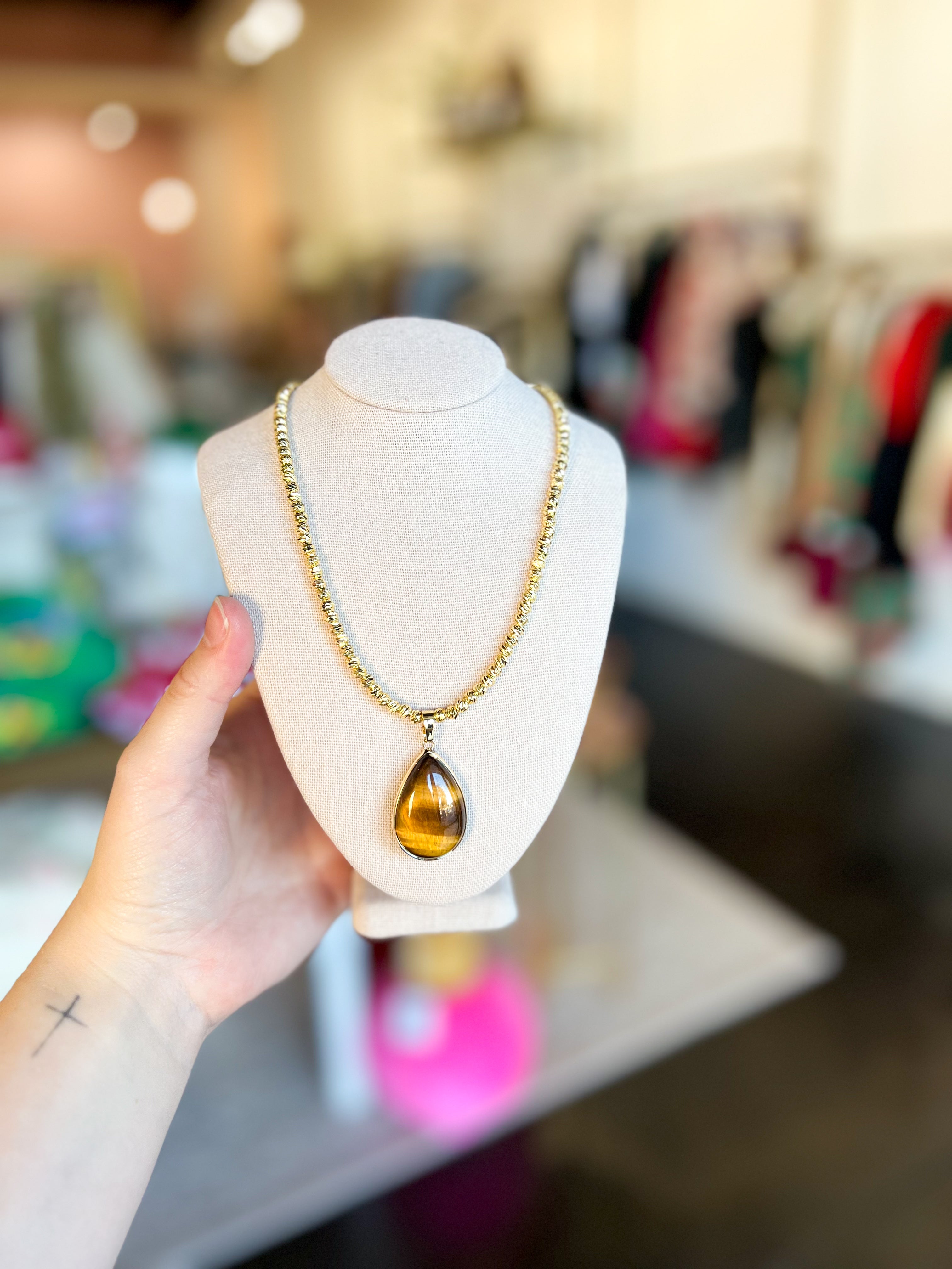 Easton Elle - Tigers Eye Necklace-110 Jewelry & Hair-Easton Elle-July & June Women's Fashion Boutique Located in San Antonio, Texas