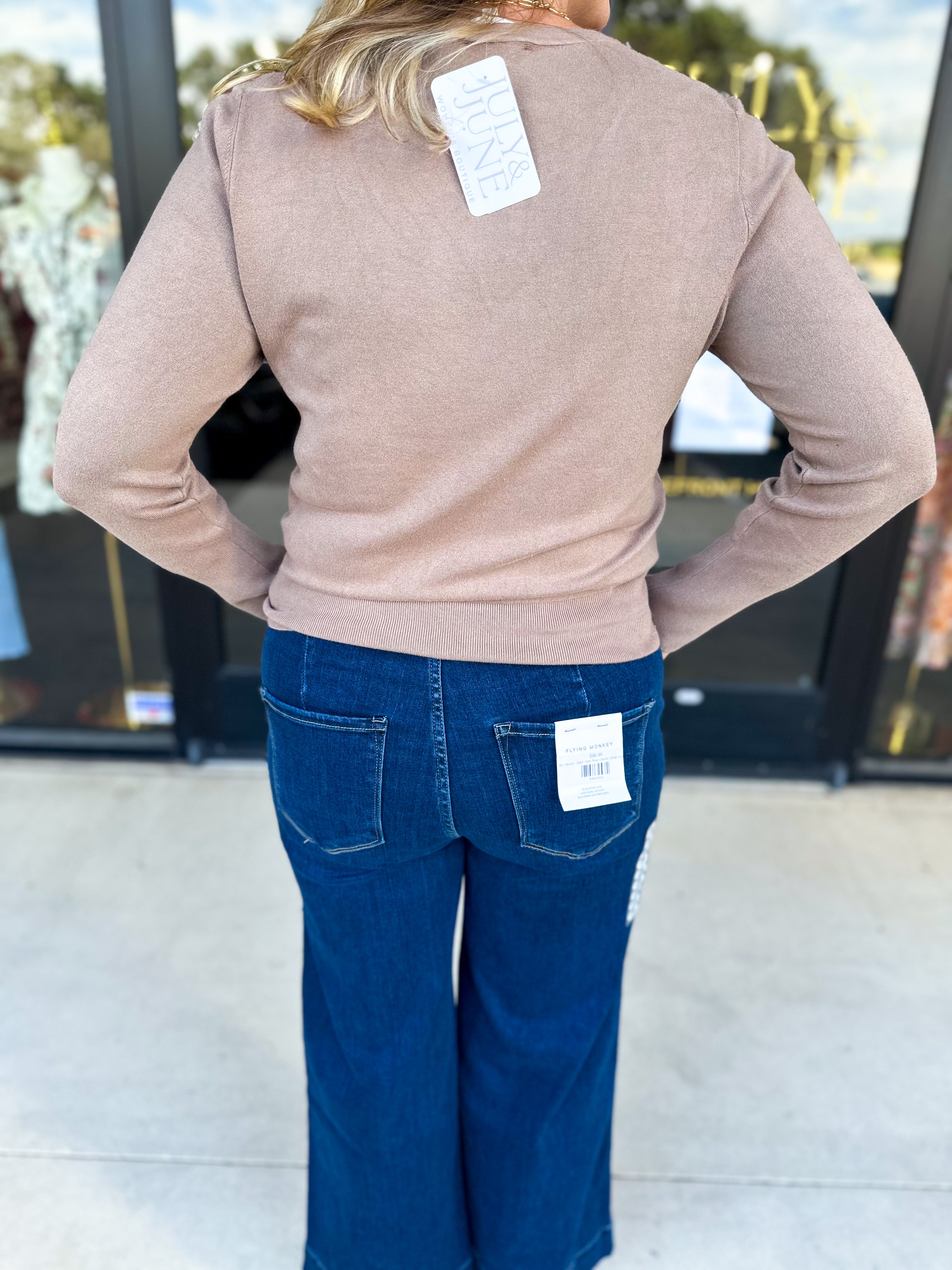 Long Sleeve Sweater Top - Mocha-230 Sweaters/Cardis-ENTRO-July & June Women's Fashion Boutique Located in San Antonio, Texas