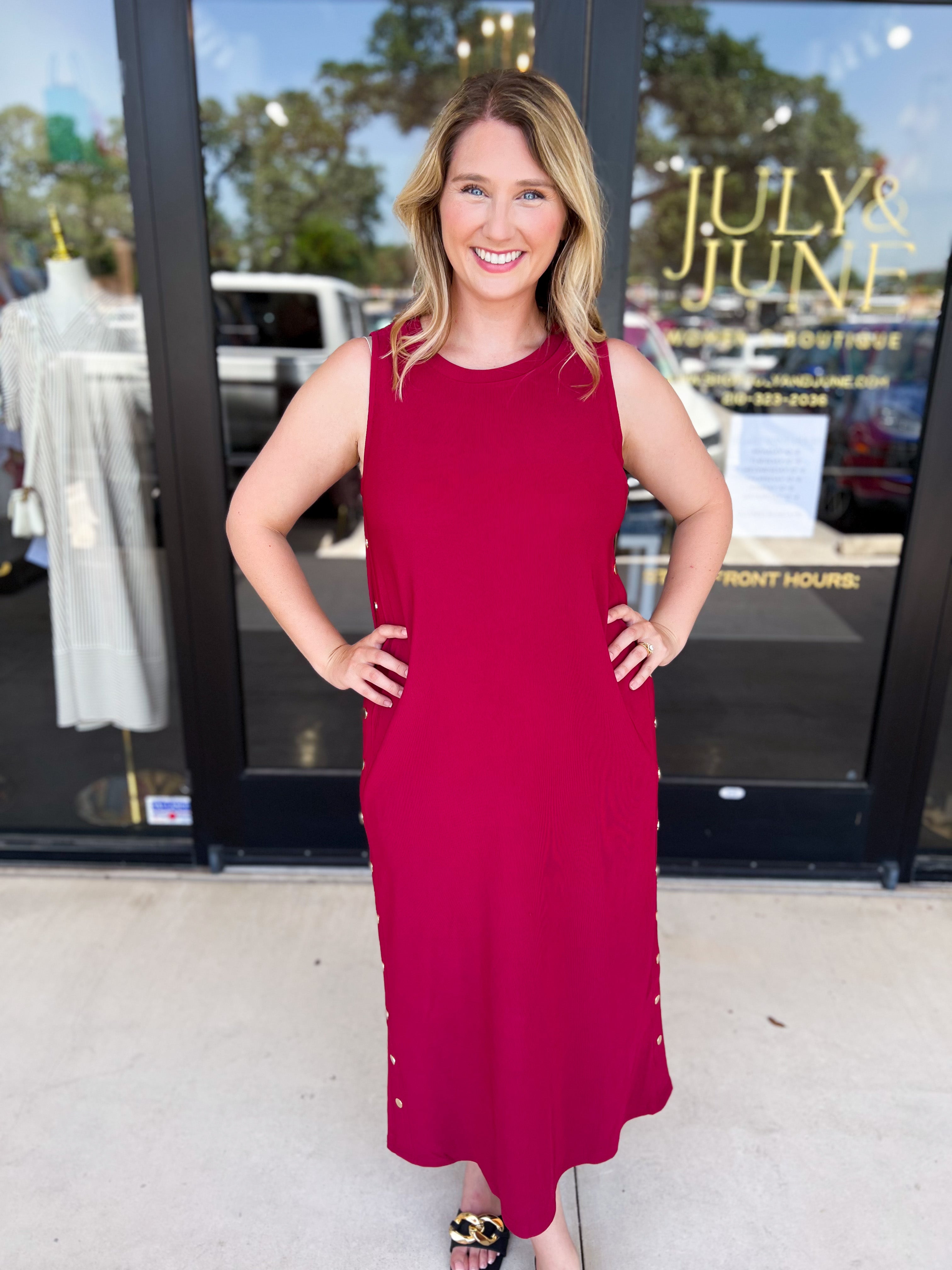 Casual Chic Midi Dress - Cherry-500 Midi-ENTRO-July & June Women's Fashion Boutique Located in San Antonio, Texas