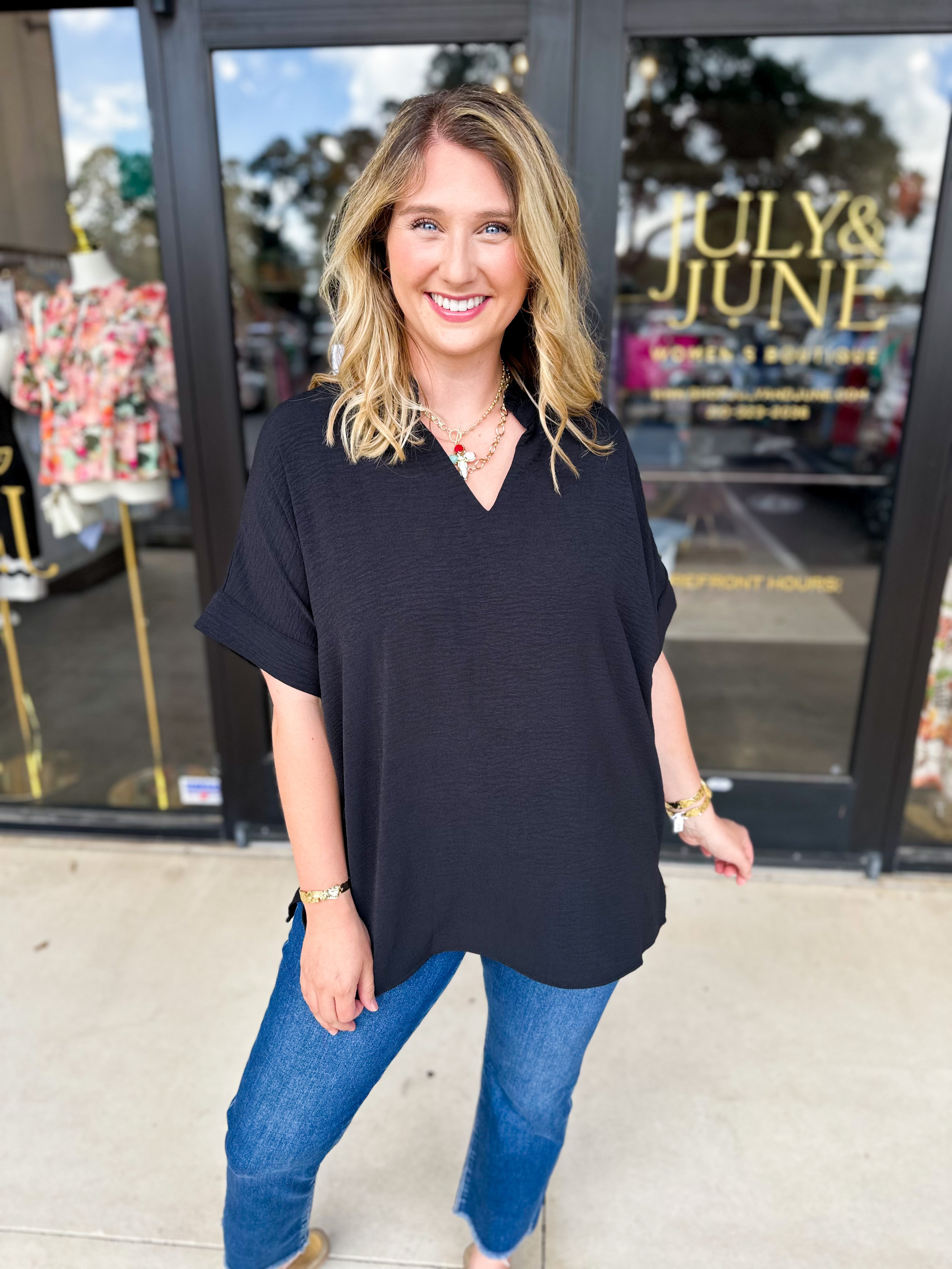 Everyday Oversized Blouse - Black-200 Fashion Blouses-JODIFL-July & June Women's Fashion Boutique Located in San Antonio, Texas
