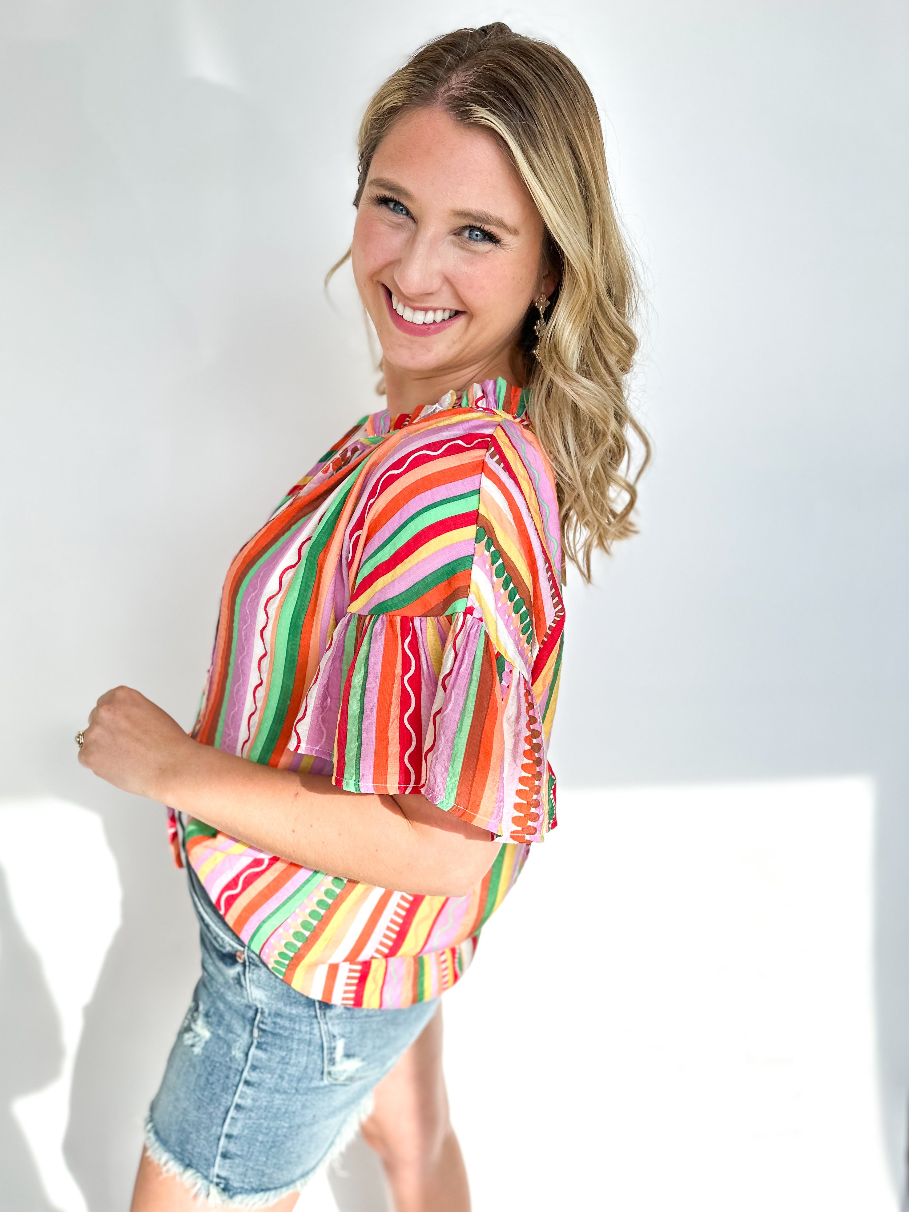 Coral Combo Blouse-200 Fashion Blouses-ENTRO-July & June Women's Fashion Boutique Located in San Antonio, Texas