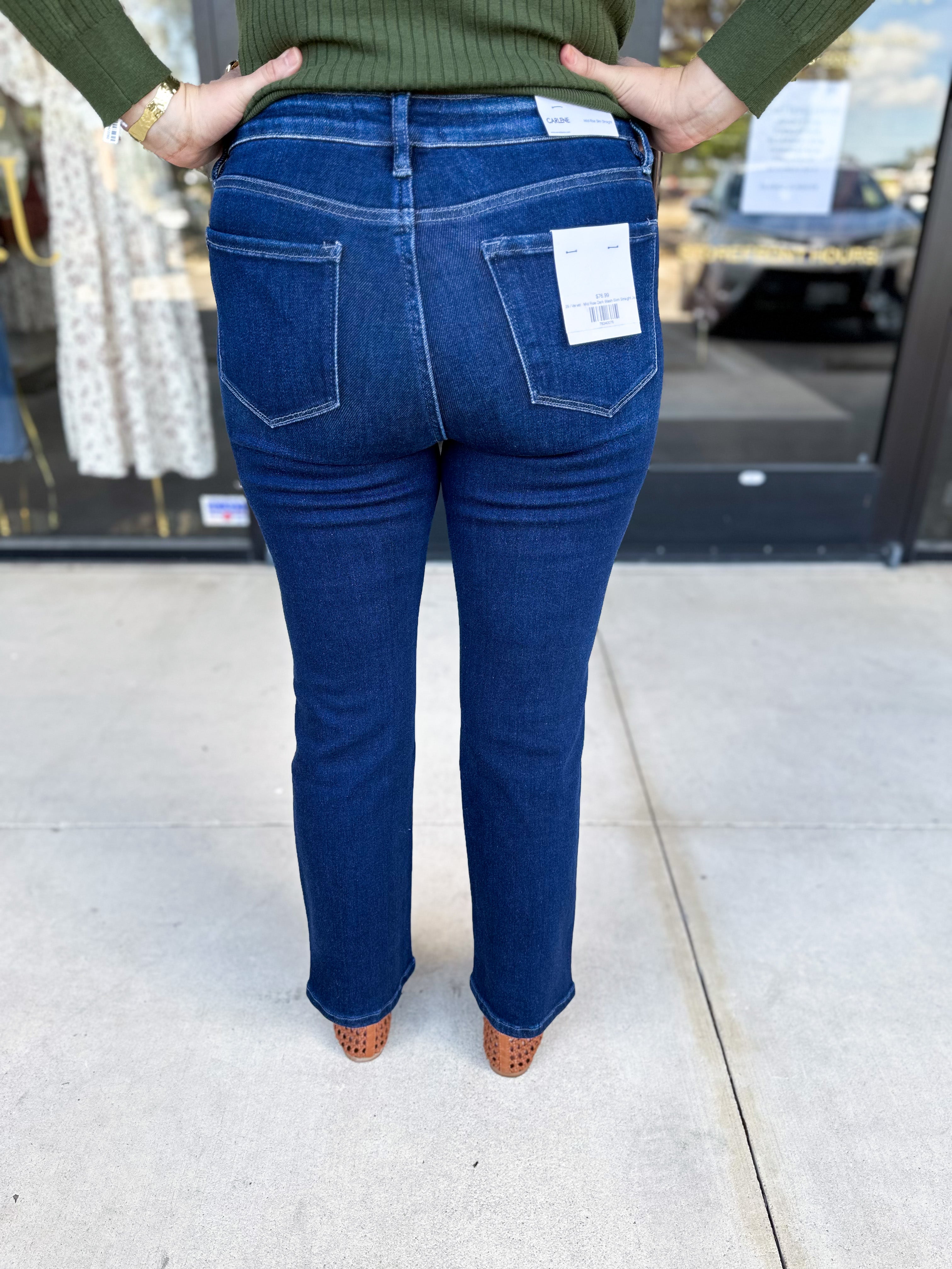 Vervet - Mid Rise Dark Wash Slim Straight Jeans-400 Pants-VEVERT BY FLYING MONKEY-July & June Women's Fashion Boutique Located in San Antonio, Texas