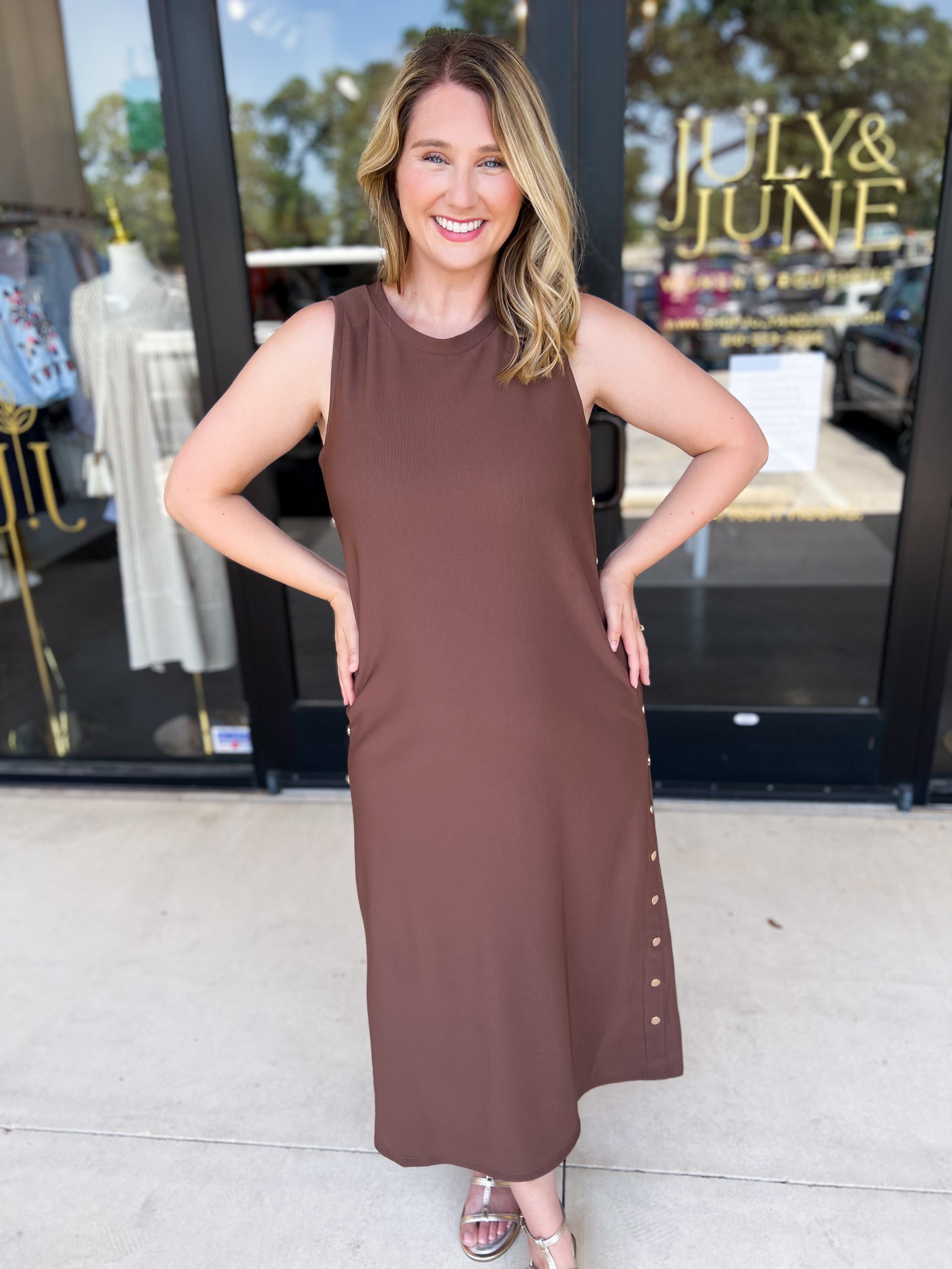 Casual Chic Midi Dress - Espresso-500 Midi-ENTRO-July & June Women's Fashion Boutique Located in San Antonio, Texas