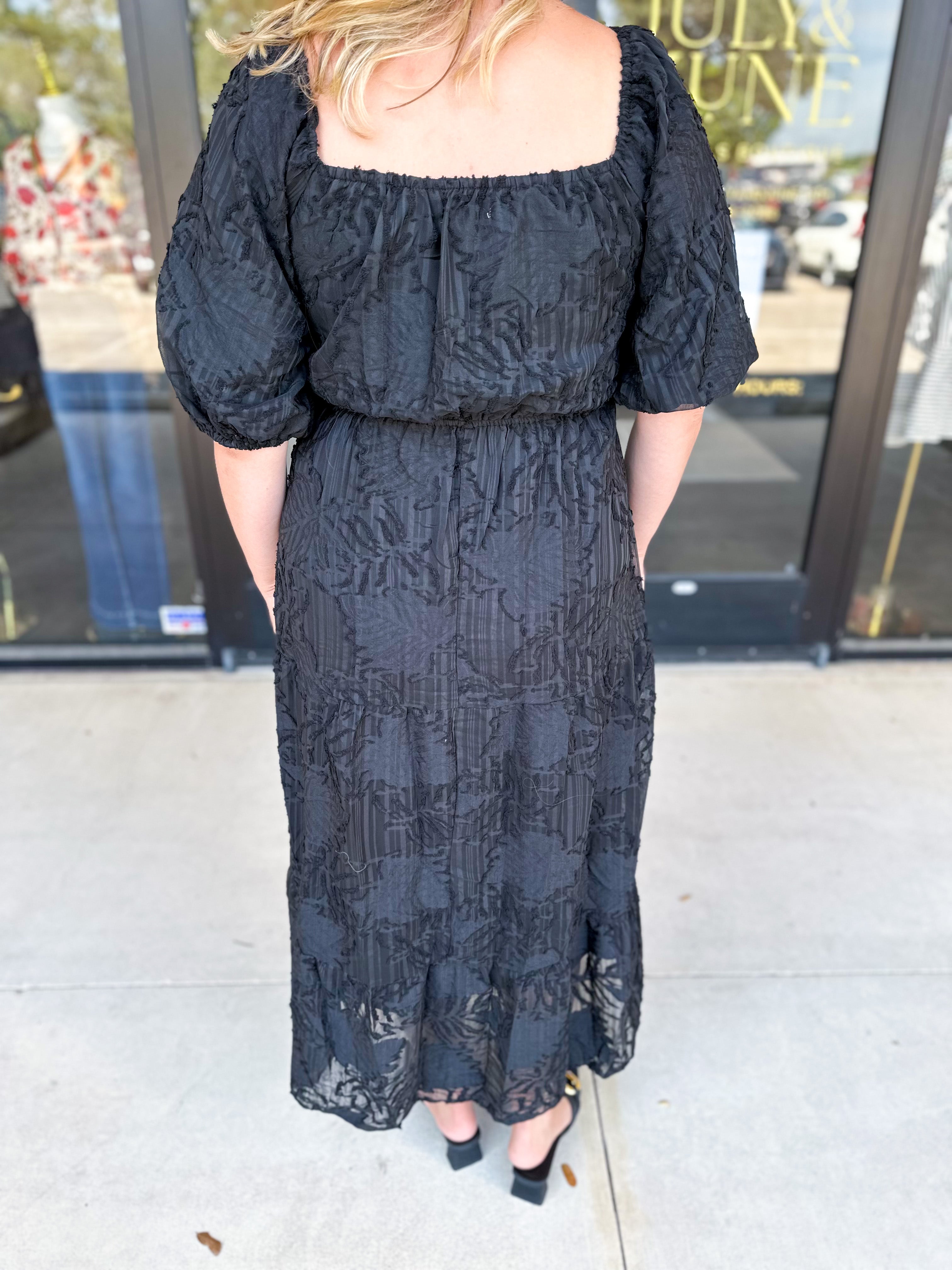 Midnight Textured Midi Dress-500 Midi-POLOGRAM-July & June Women's Fashion Boutique Located in San Antonio, Texas