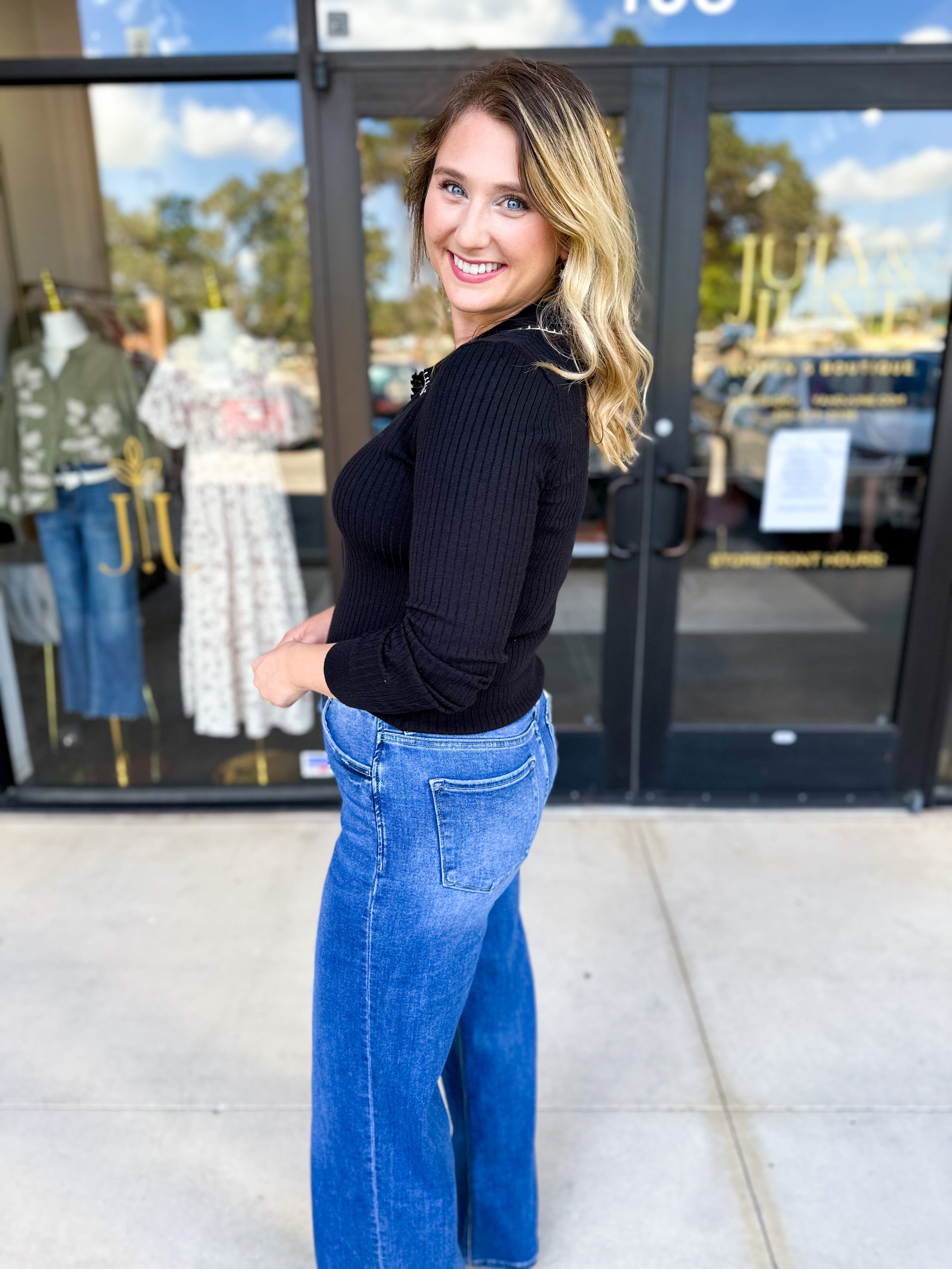 Tailored Knit Long Sleeve - Black-230 Sweaters/Cardis-LISTICLE-July & June Women's Fashion Boutique Located in San Antonio, Texas