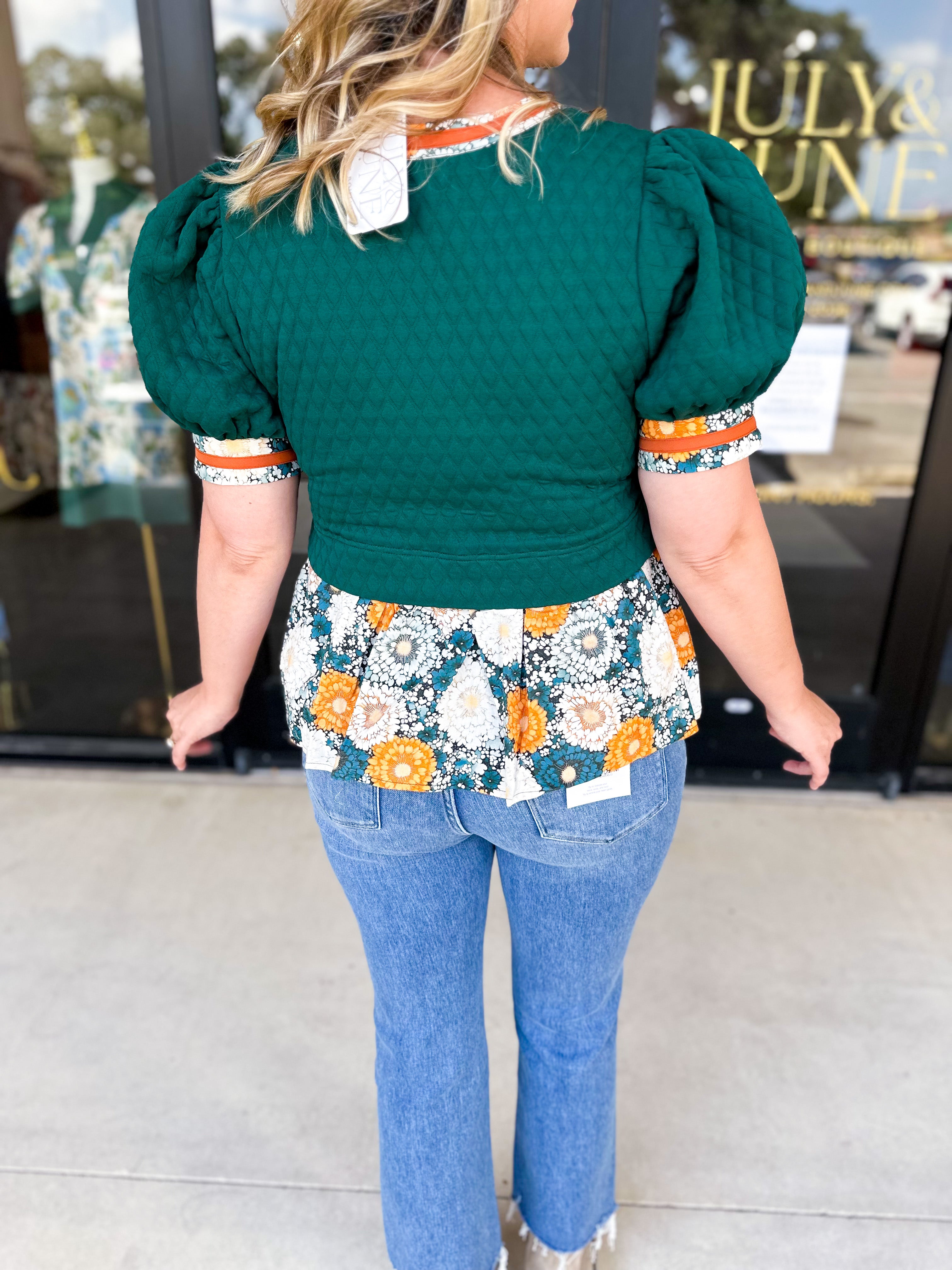 Green Harvest Blouse-200 Fashion Blouses-ENTRO-July & June Women's Fashion Boutique Located in San Antonio, Texas