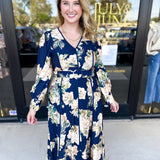 Fall Meadows Midi Dress - Midnight Blue-500 Midi-ENTRO-July & June Women's Fashion Boutique Located in San Antonio, Texas
