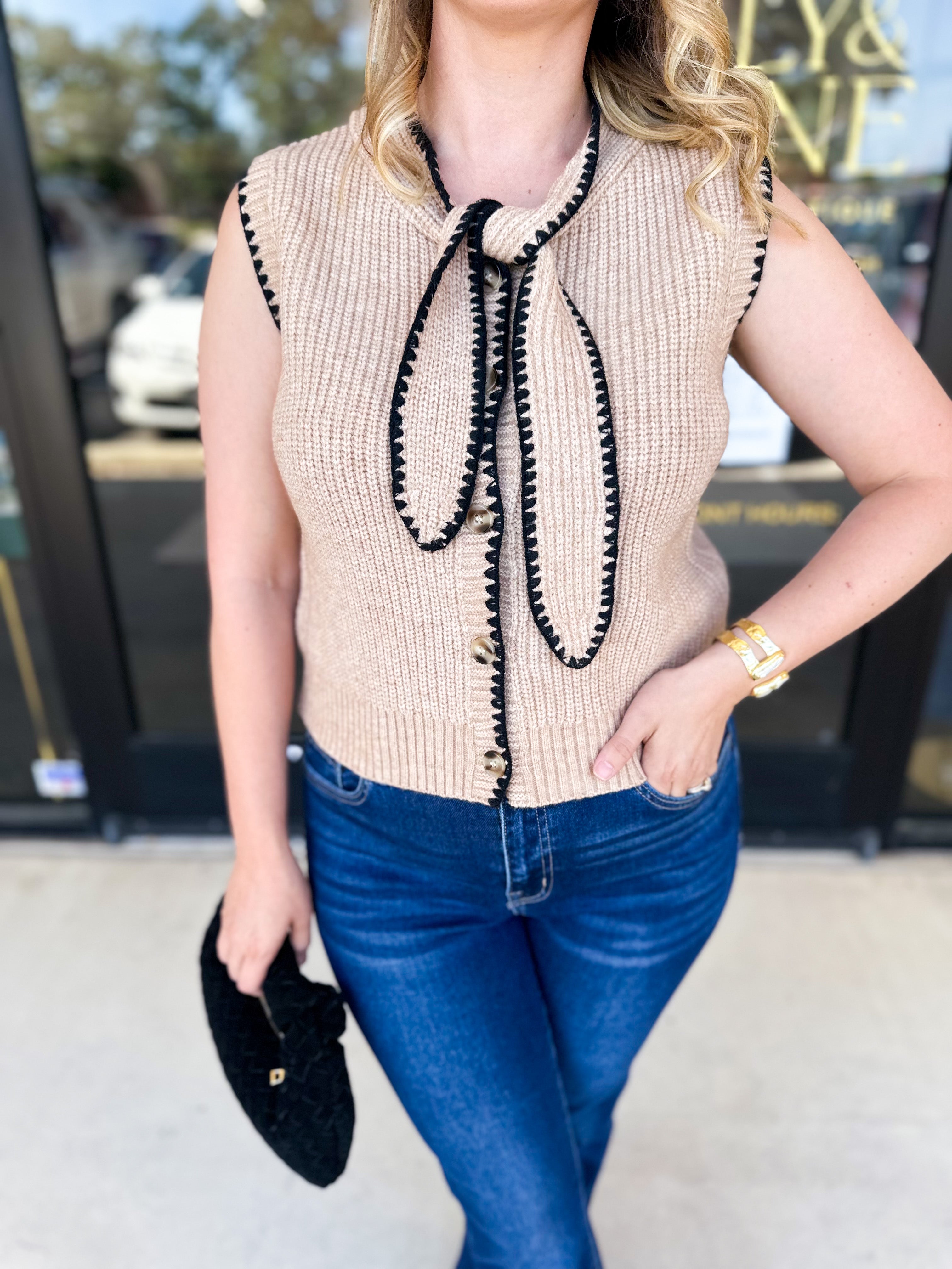 The Kate Sweater Vest - Mocha-230 Sweaters/Cardis-ENTRO-July & June Women's Fashion Boutique Located in San Antonio, Texas