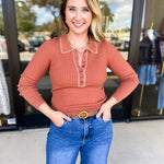 Tailored Knit Long Sleeve - Rust-230 Sweaters/Cardis-LISTICLE-July & June Women's Fashion Boutique Located in San Antonio, Texas