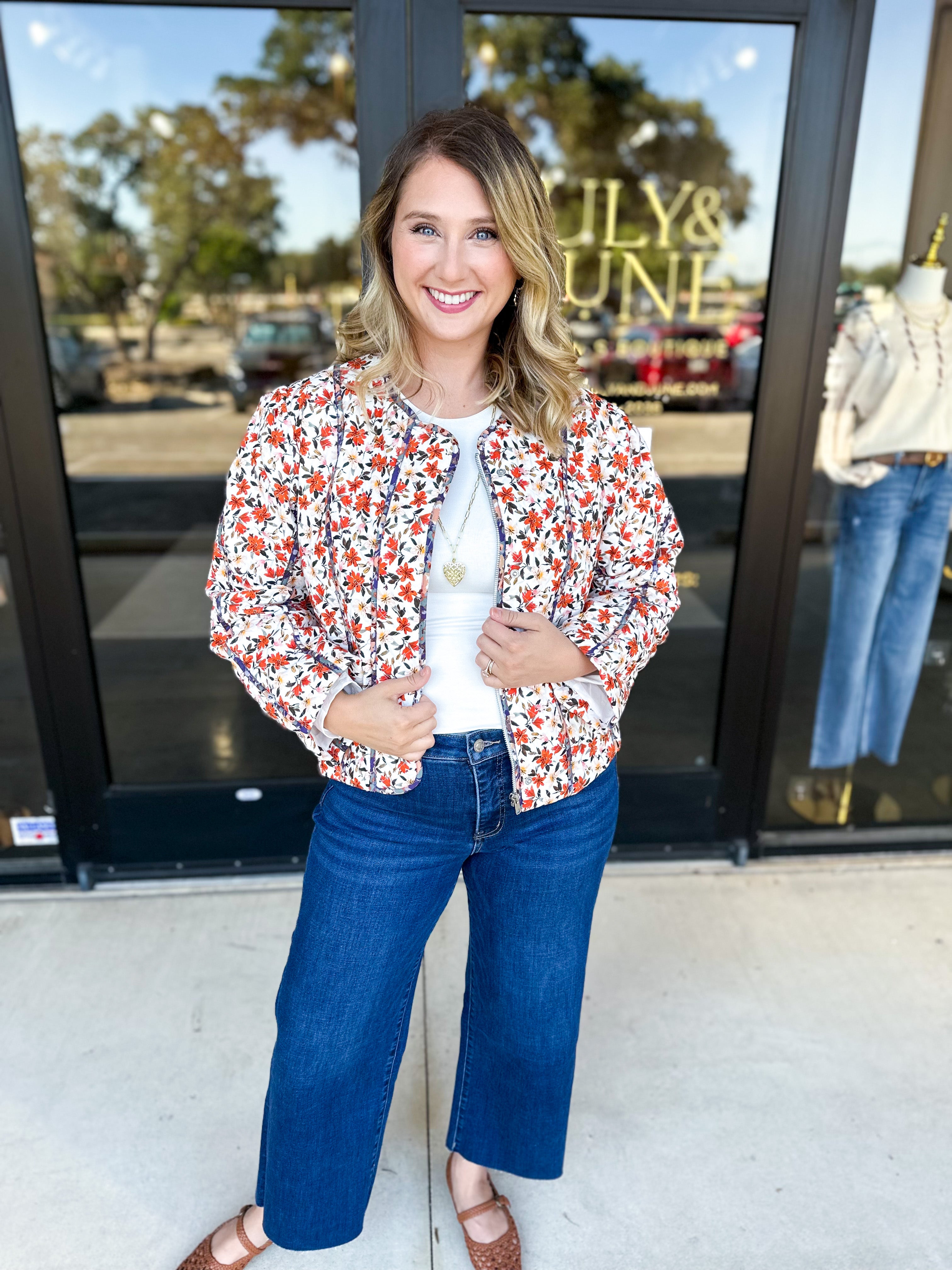 Harvest Floral Quilted Jacket-600 Outerwear-FATE-July & June Women's Fashion Boutique Located in San Antonio, Texas