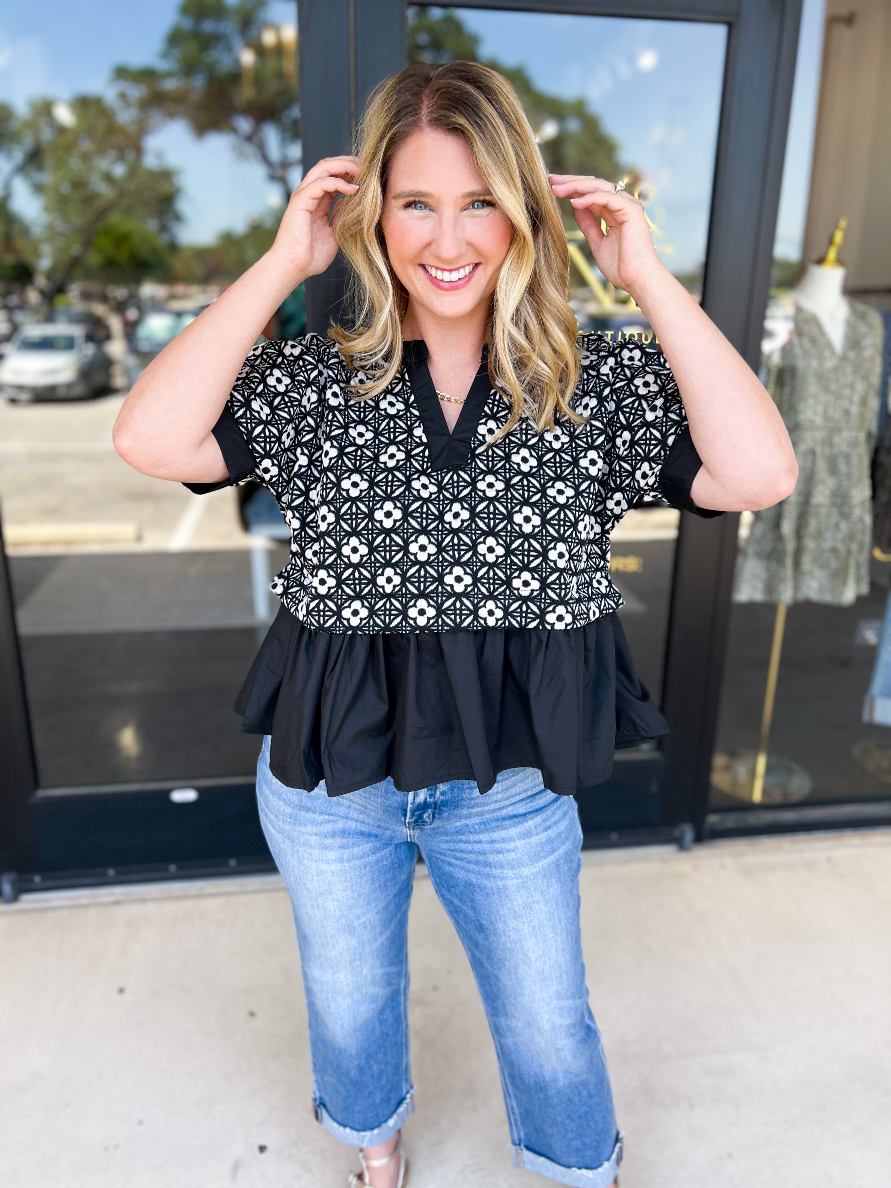 The Fall Peplum Top - Black-200 Fashion Blouses-ENTRO-July & June Women's Fashion Boutique Located in San Antonio, Texas