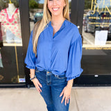 The Avery Blouse - French Blue-200 Fashion Blouses-FATE-July & June Women's Fashion Boutique Located in San Antonio, Texas