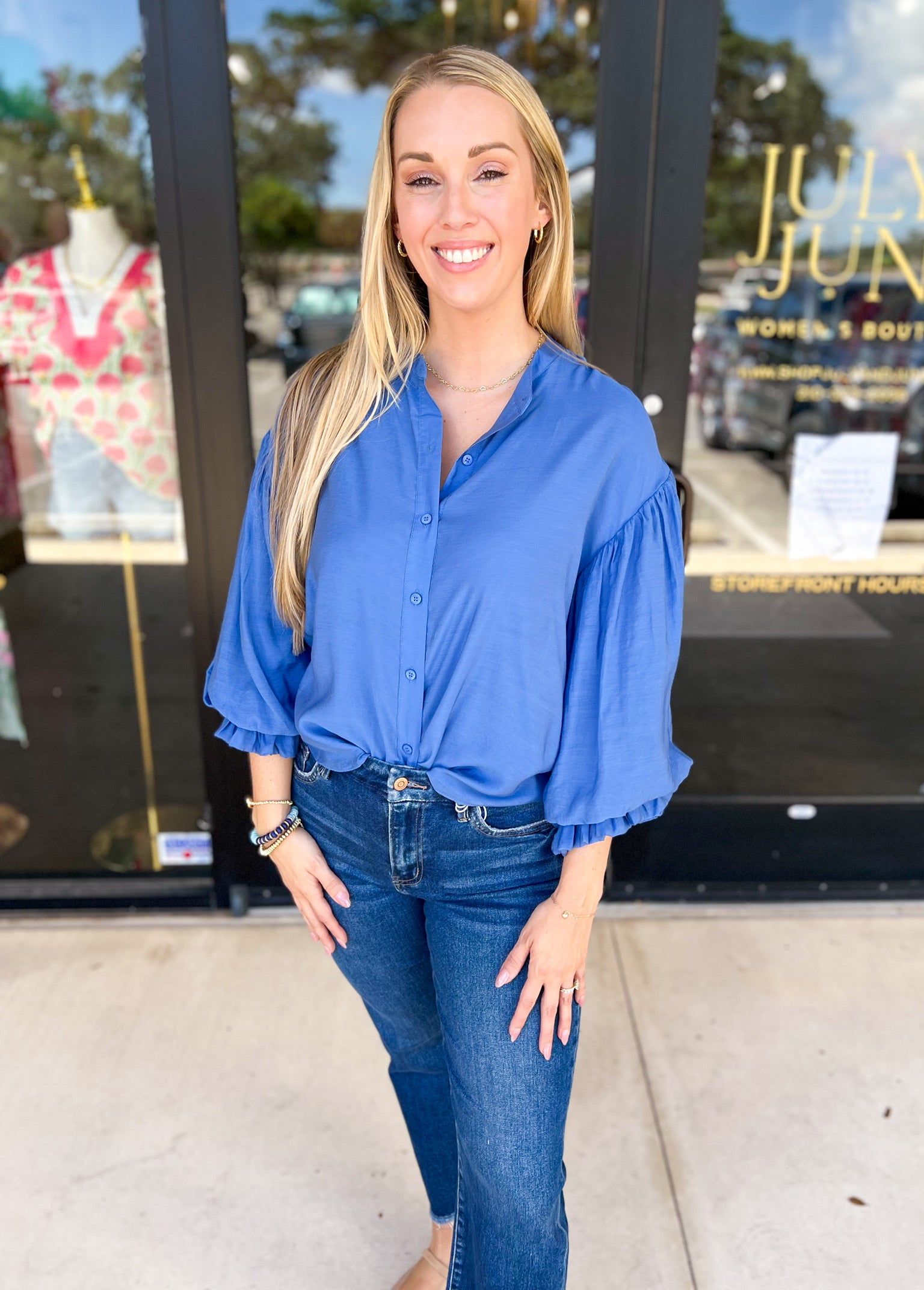 The Avery Blouse - French Blue-200 Fashion Blouses-FATE-July & June Women's Fashion Boutique Located in San Antonio, Texas