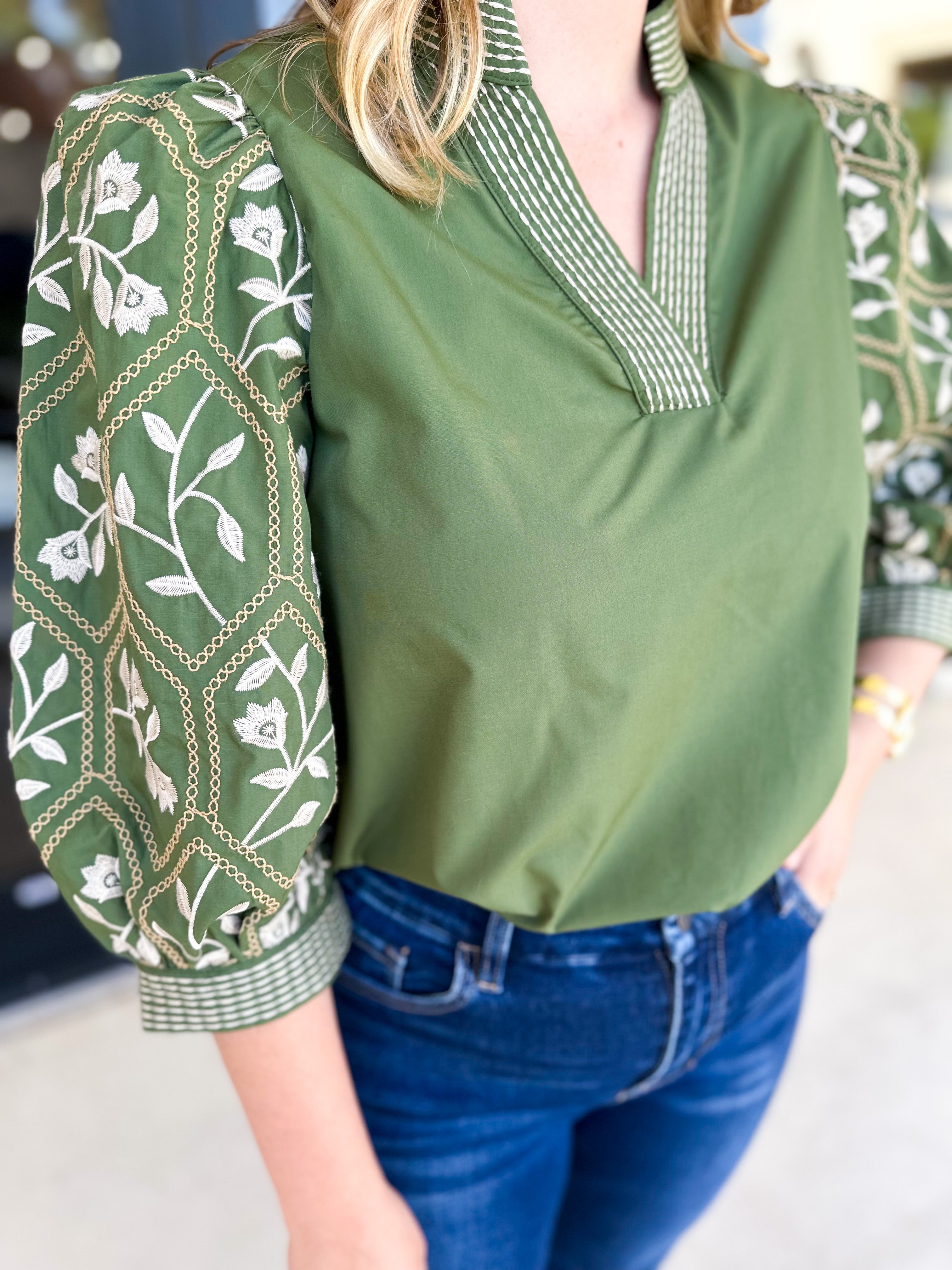 The Lucy Blouse - Green-200 Fashion Blouses-ENTRO-July & June Women's Fashion Boutique Located in San Antonio, Texas