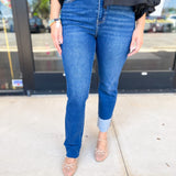 Vervet - High Rise Cuffed Slim Straight Dark Wash Jeans-400 Pants-VEVERT BY FLYING MONKEY-July & June Women's Fashion Boutique Located in San Antonio, Texas