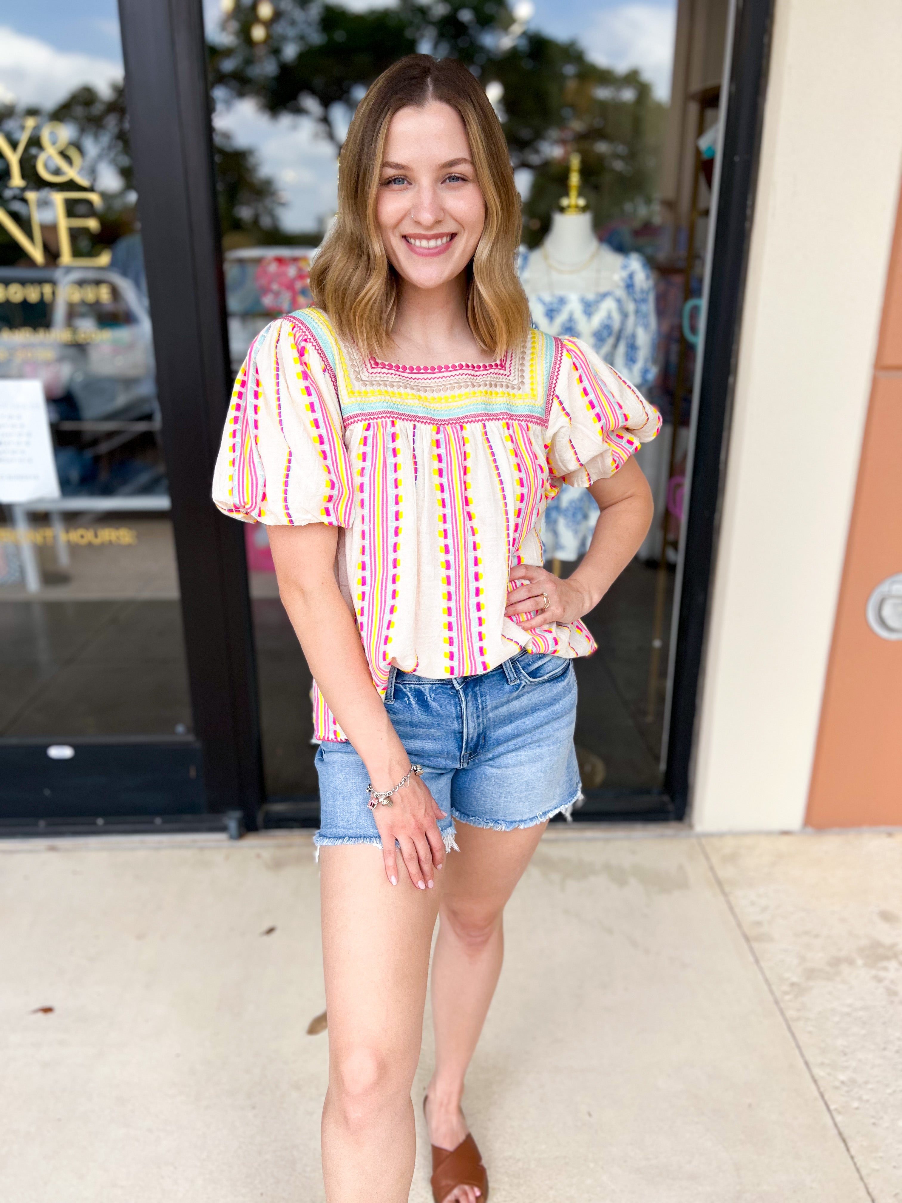THML - Neon Fiesta Blouse-200 Fashion Blouses-THML-July & June Women's Fashion Boutique Located in San Antonio, Texas