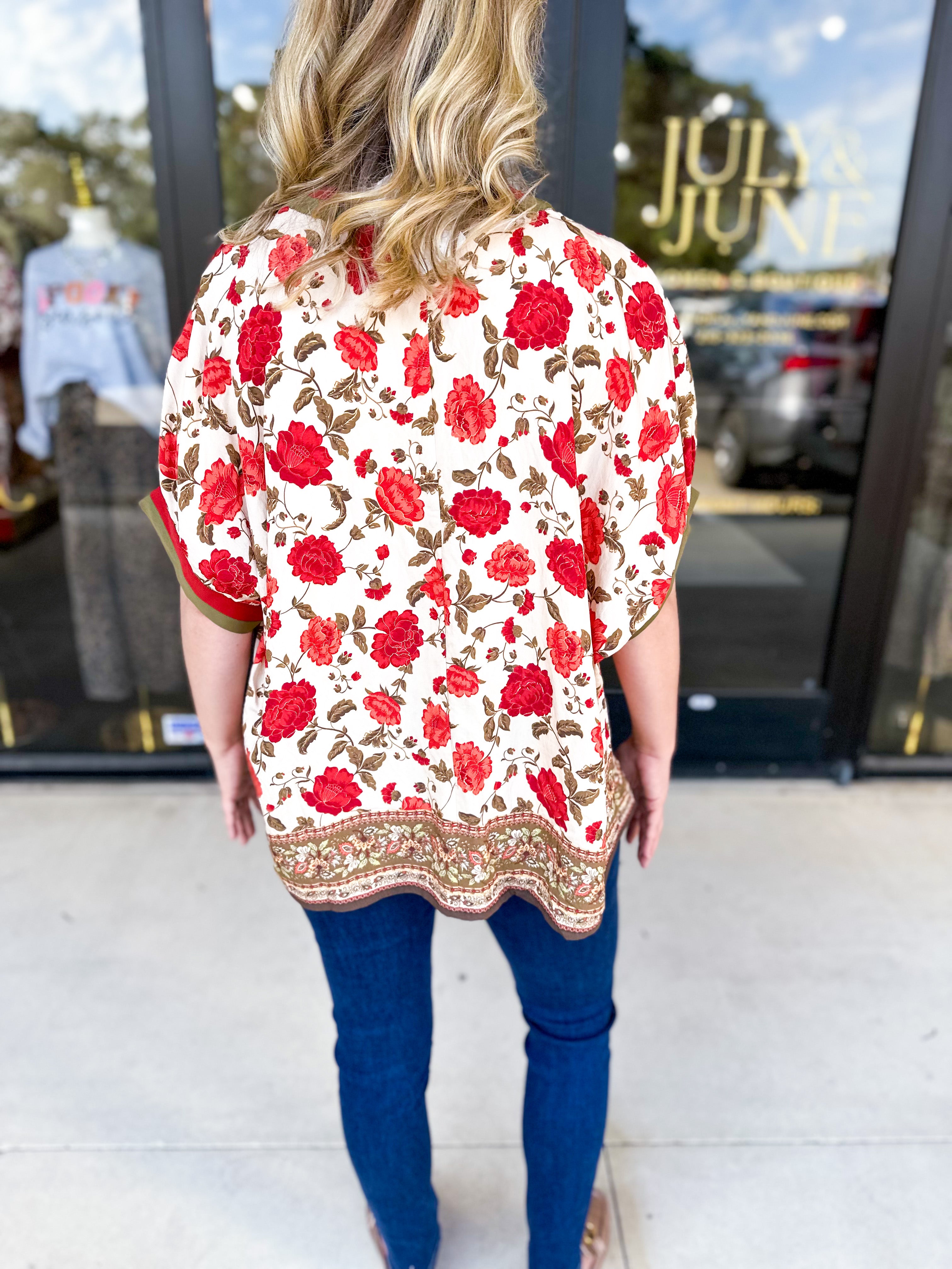 Fall Garden Blouse - Ecru-200 Fashion Blouses-ENTRO-July & June Women's Fashion Boutique Located in San Antonio, Texas