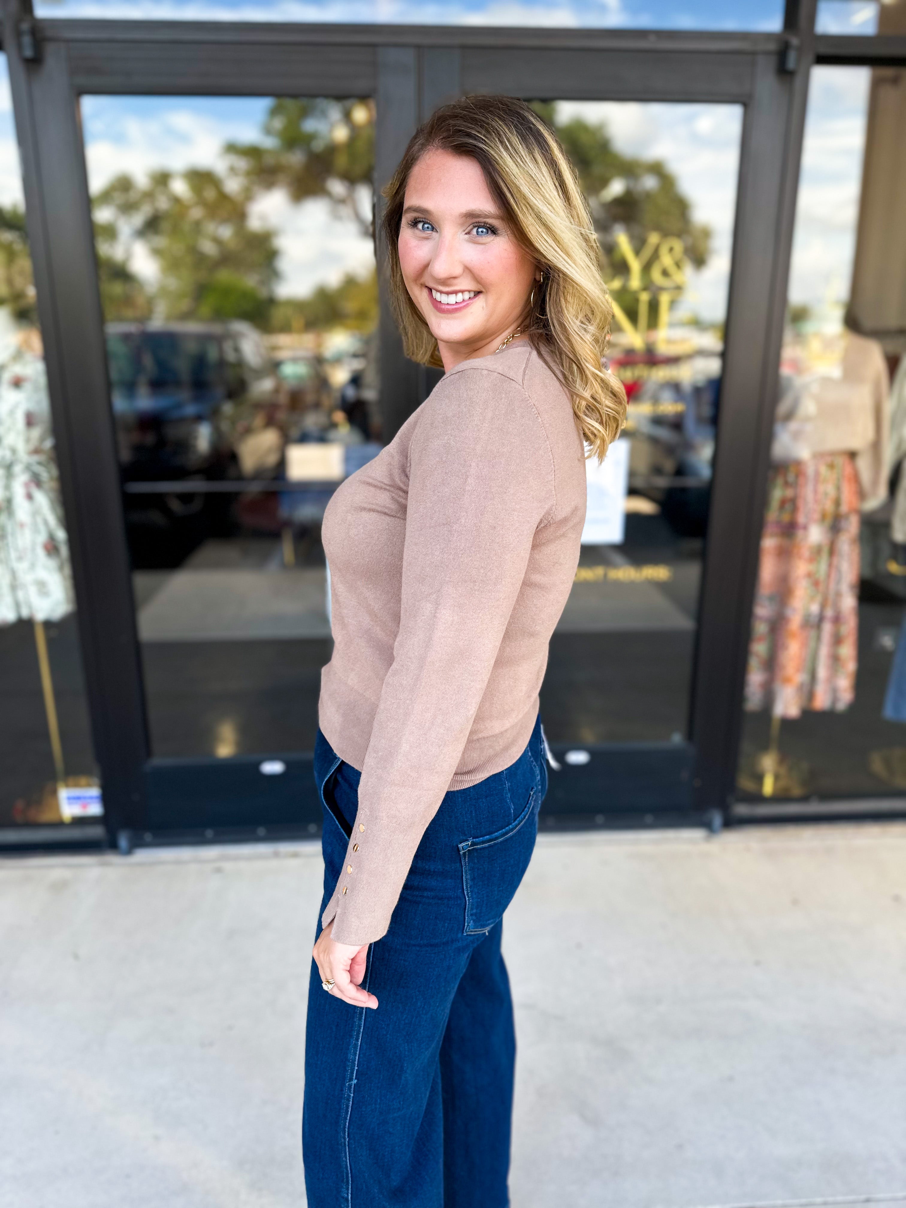 Long Sleeve Sweater Top - Mocha-230 Sweaters/Cardis-ENTRO-July & June Women's Fashion Boutique Located in San Antonio, Texas