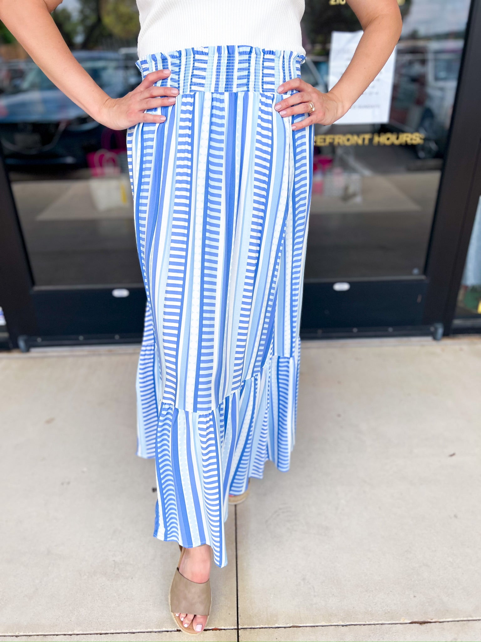 Mary Square - Blue Skylar Midi Skirt-410 Shorts/Skirts-MARY SQUARE-July & June Women's Fashion Boutique Located in San Antonio, Texas